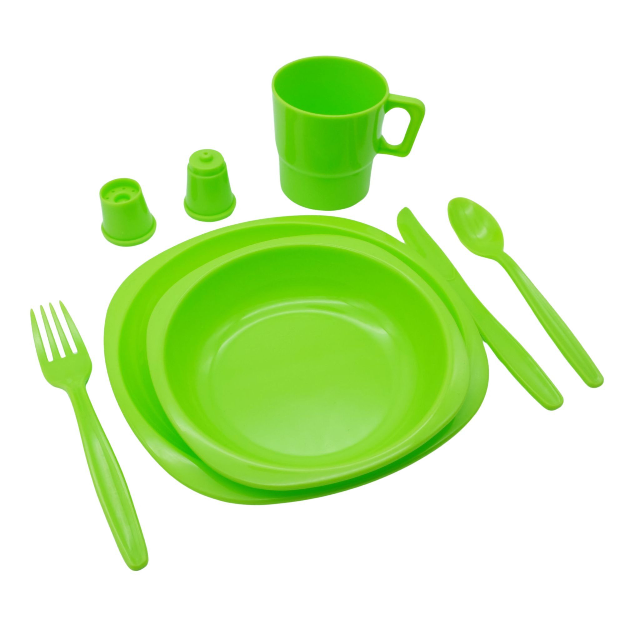 BEAZZ Geschirr-Set Campinggeschirr Set 4 Personen 26 teilig, Picknick Geschirr Set (26-tlg), 4 Personen, Kunststoff, BPA-frei, platzsparend, leicht