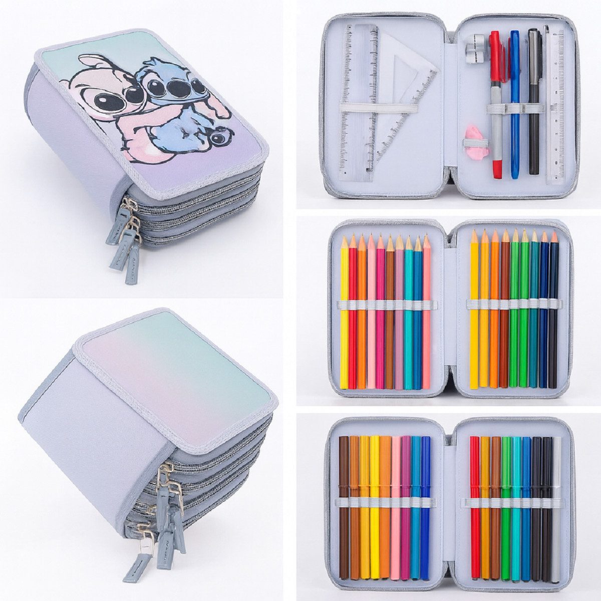 Cerda Federmäppchen Disney Stitch Gefüllte Mäppchen Federtasche mit Zubehör