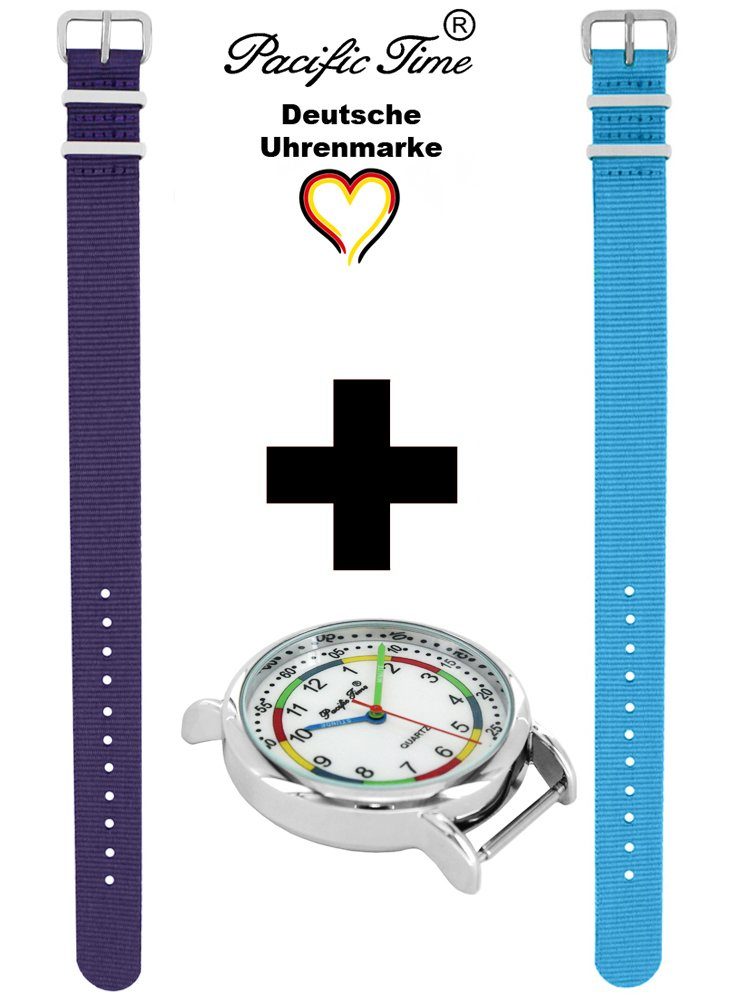 Kinder Versand Quarzuhr Gratis und Armbanduhr hellblau Set Mix Pacific violett und First - Wechselarmband, Design Match Time Lernuhr