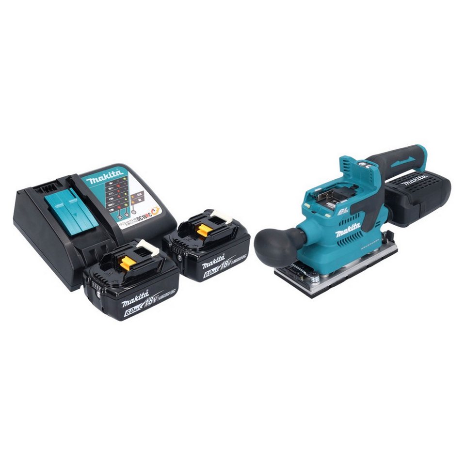 Thumbnail - Makita Exzenterschleifer DBO 382 RG Akku Schwingschleifer 18 V 93x185 mm + 2x Akku 6 Ah + Lader