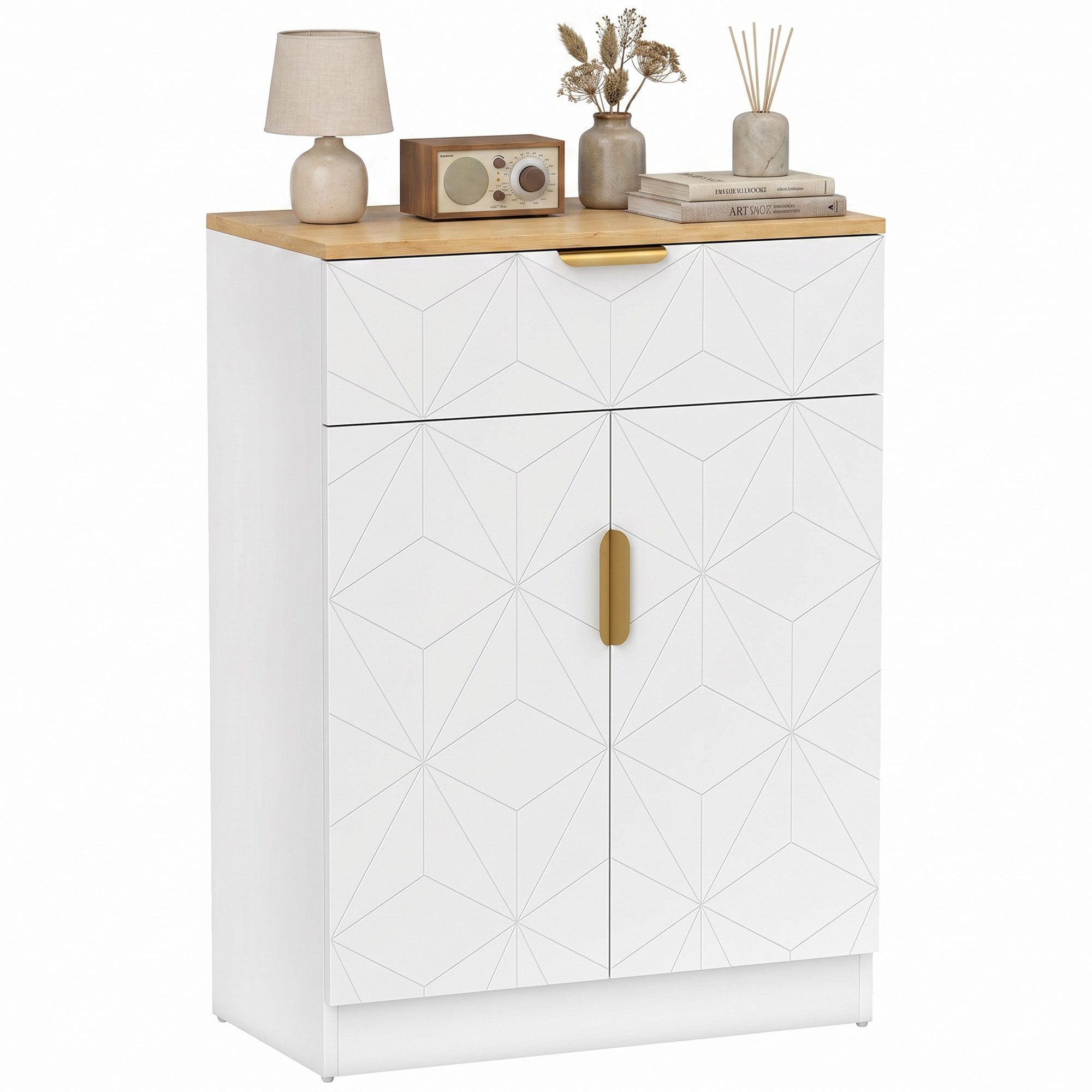 HOMCOM Sideboard Aufbewahrungsschrank Beistellschrank mit Schublade (Set, 1 St., 1), Mit zwei höhenverstellbaren Einlegeböden. – Bild 2 von 5