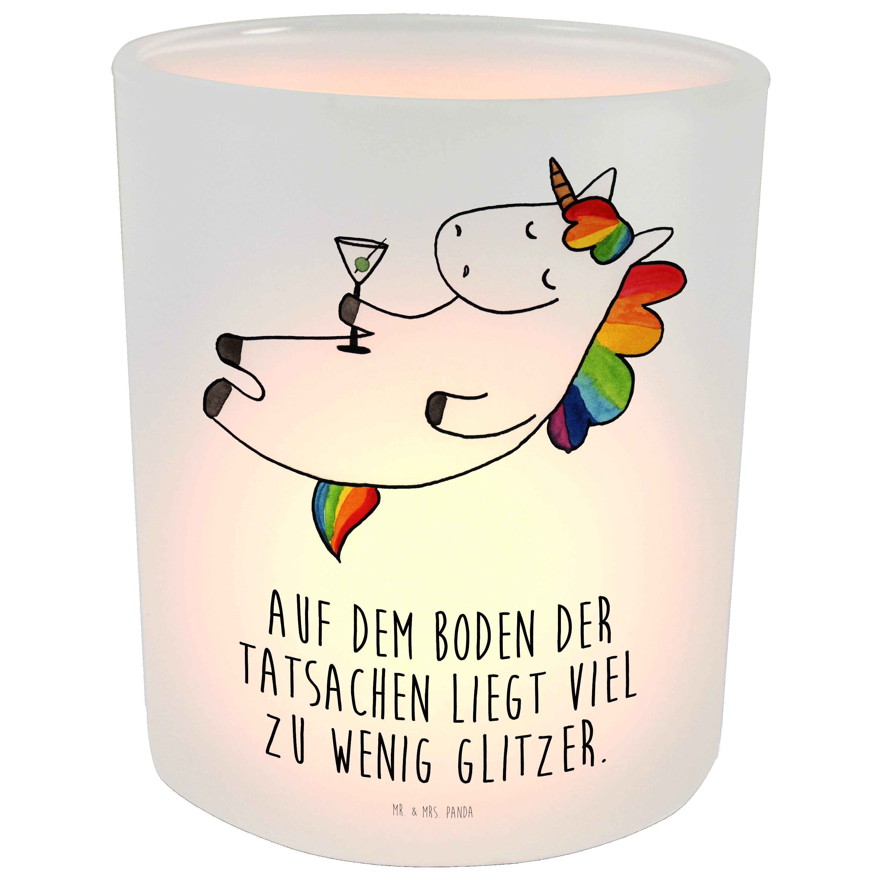 Geschenk, Windlicht Panda Cocktail Mr. (1 & Mrs. Caipirinha Einhorn - Glas, Windlicht Transparent St) -