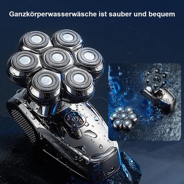 REDOM Elektrorasierer Rasierer Kopfrasierer Glatzen Herren elektrisch Kopf- Rasierapparat 7D, Präzisionstrimmer, 5 in 1 Haarschneider Rasur Nasenhaartrimmer Detail-Trimmer IPX7 LED, magnetisch mit 7 Scherköpfe 5 Aufsätzen Männer glattes Rasurergebnis