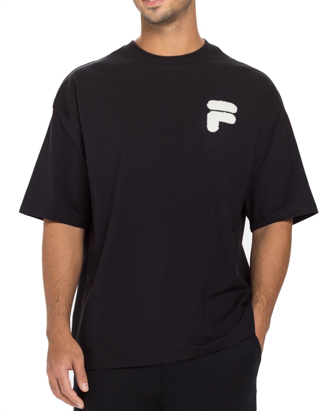 Fila Rundhalsshirt Oversize Logo Schwarz - Cottens Dropped Shoulder günstig online kaufen