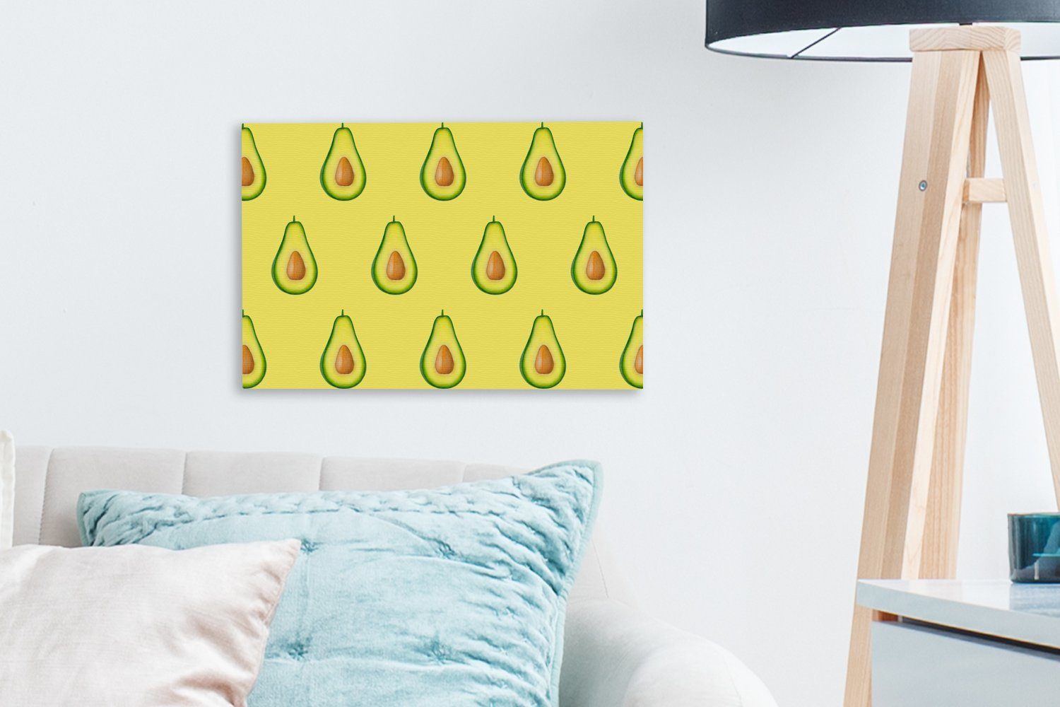 Avocado Muster Wanddeko, (1 30x20 Gelb, Wandbild Leinwandbilder, St), OneMillionCanvasses® - Aufhängefertig, cm Leinwandbild -