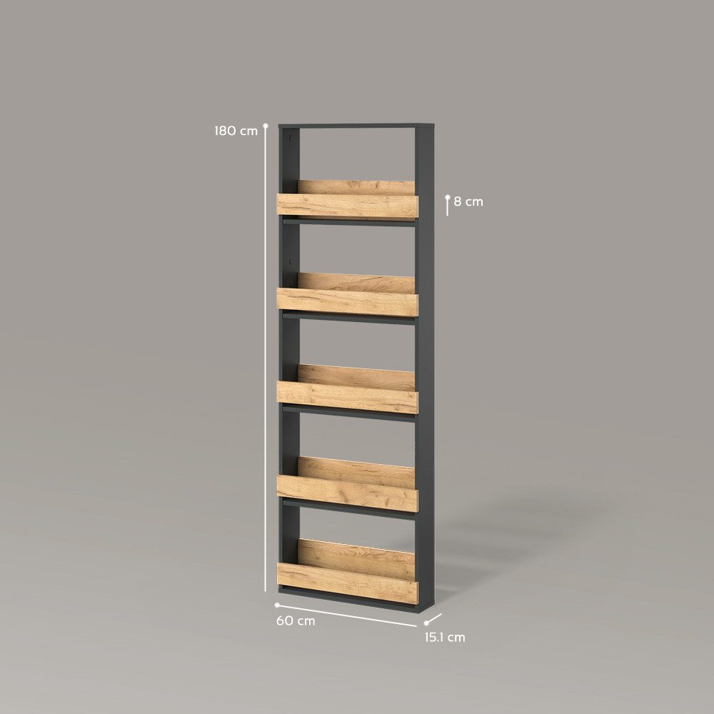 Livinity® Weinregal Regusa, Goldkraft Eiche/Anthrazit/Anthrazit, 60 x 180 cm, 1-tlg.