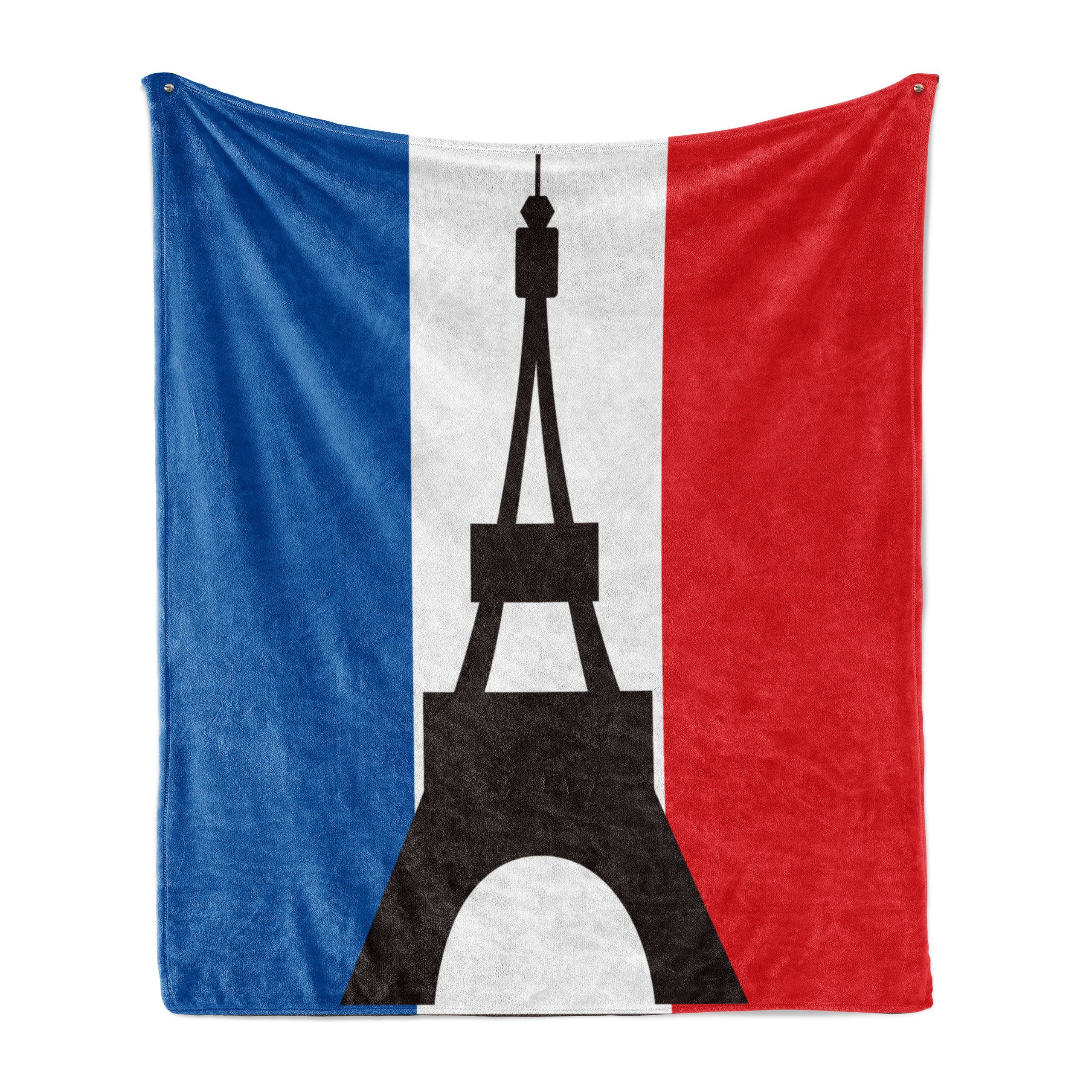 Wohndecke Gemütlicher Plüsch für den Innen- und Außenbereich, Abakuhaus, Eiffelturm Geometrisches Französisch Flagge