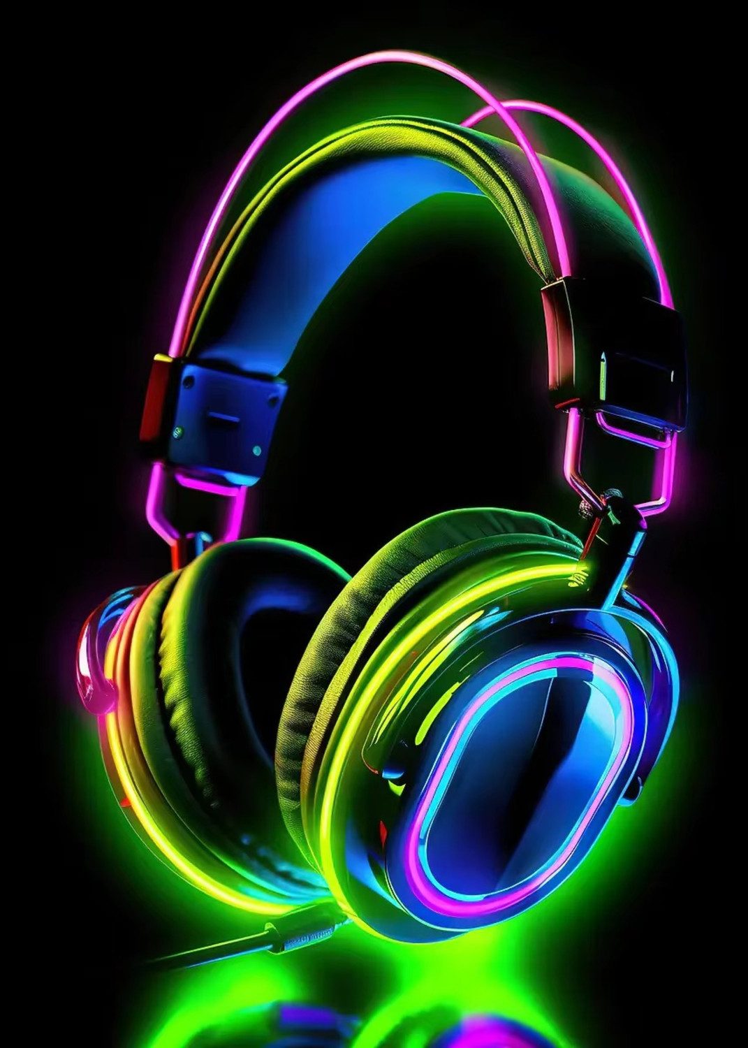 TPFLiving Kunstdruck OHNE RAHMEN, Hot Live Musik - Neon Kopfhörer - DJ Poster - Bunte Boombox - Mikrofon Party - (Leinwandbild XXL), Farben: Farben: schwarz, lila, grün -Größe: 20x30cm