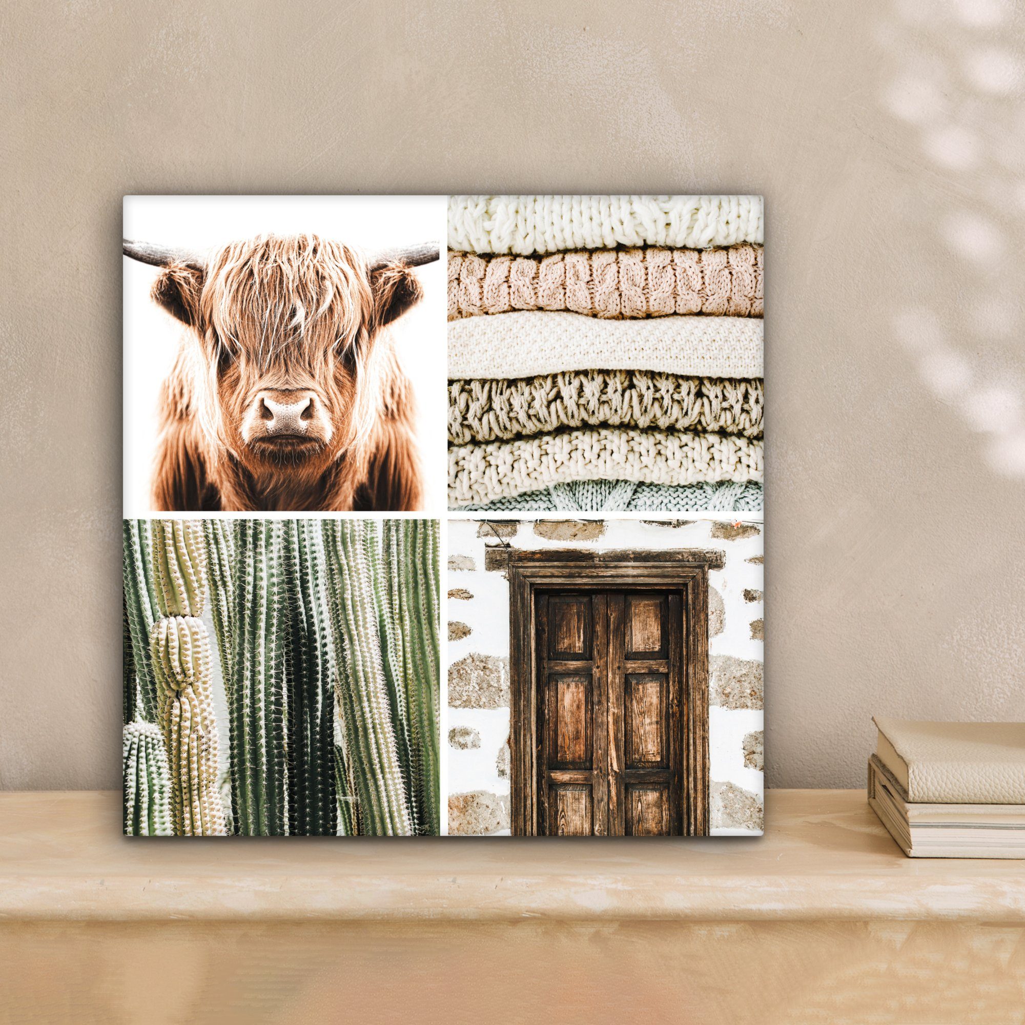 Kaktus Highlander (1 - cm Leinwandbild für Leinwand Holz, - Schlafzimmer, St), Wohnzimmer Schottischer OneMillionCanvasses® Bilder 20x20