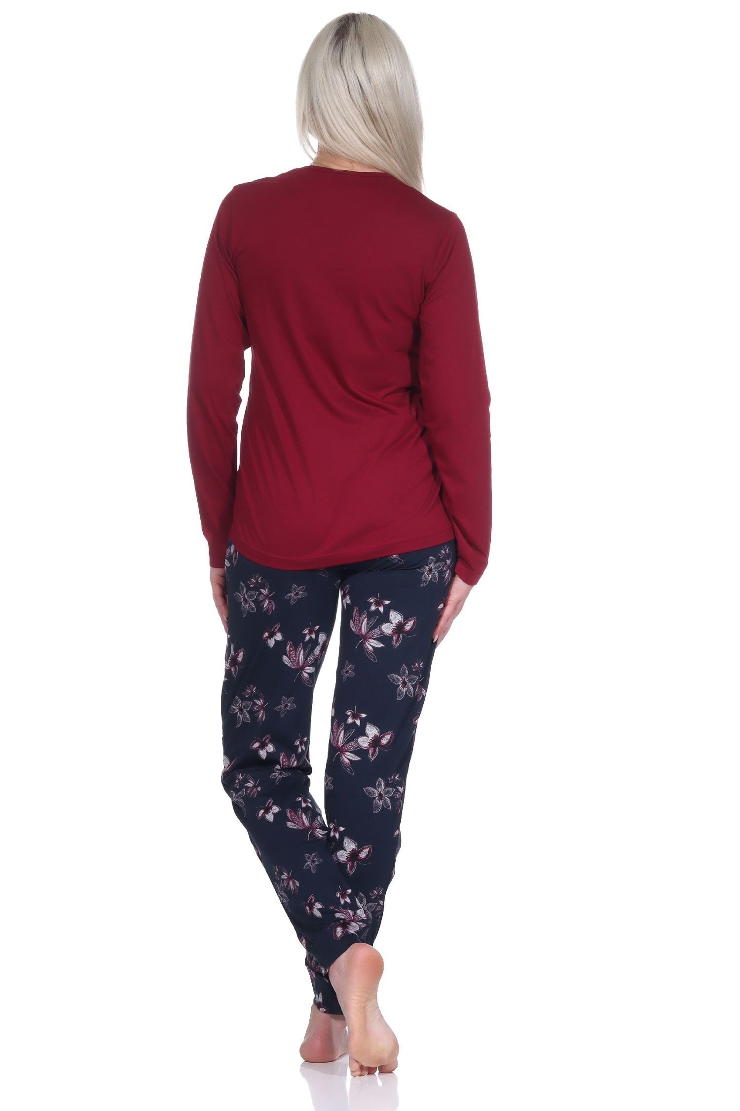 Damen auch rot Schlafanzug floralem Design Übergrößen langarm Normann in Pyjama - in