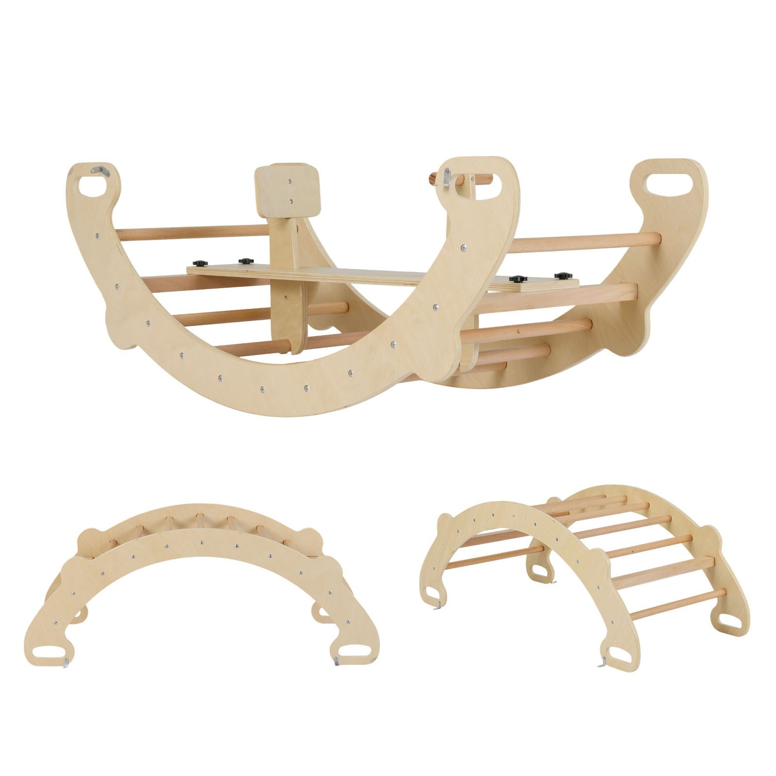 COSTWAY Klettergerüst, 4 in 1 Kletterbogen Schaukel, Kletterdreieck, Bogenwippe