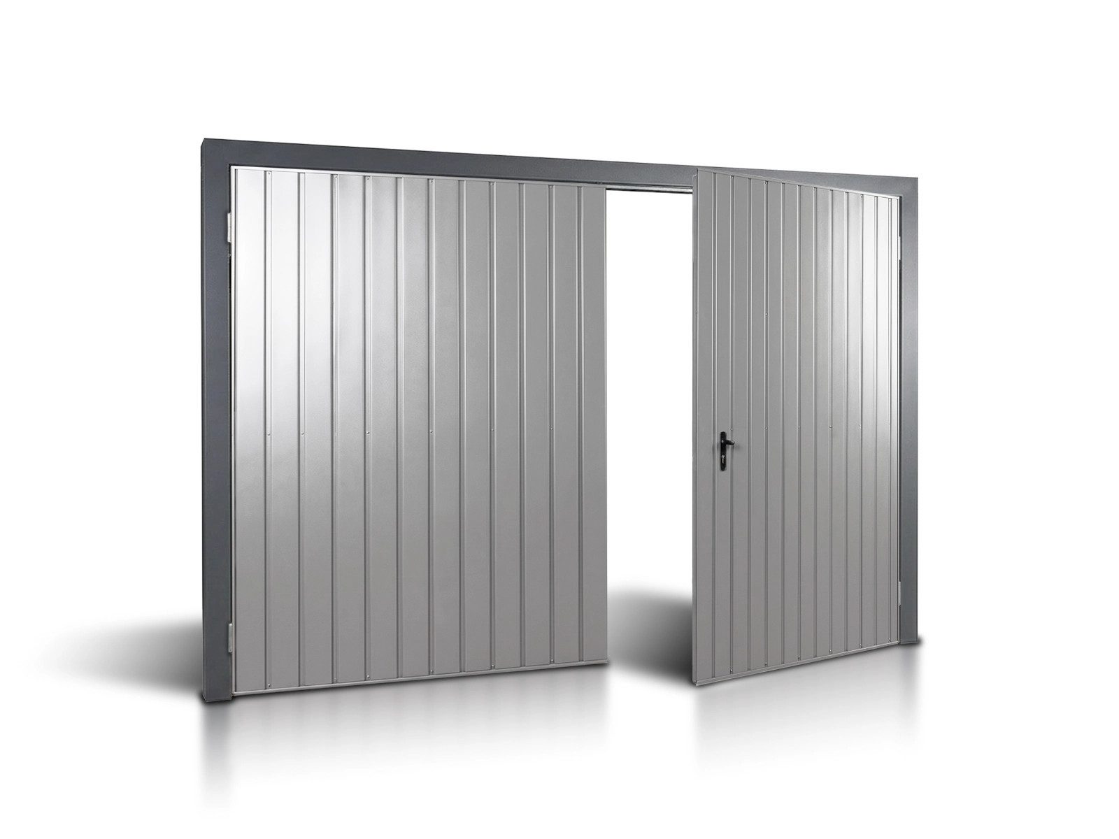 LiderStal Garagentor Doppelflügeltor 2,5x2 m Stahl Aluminium vertikale Sicke Paneel 10 cm, Durchfahrt 2,35 x 1,90 m, Zarge verzinkt