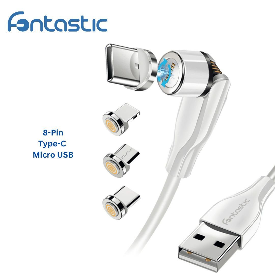 fontastic 3in1 - Magnet Datenkabel 540Grad Drehbar, weiß USB-Ladegerät