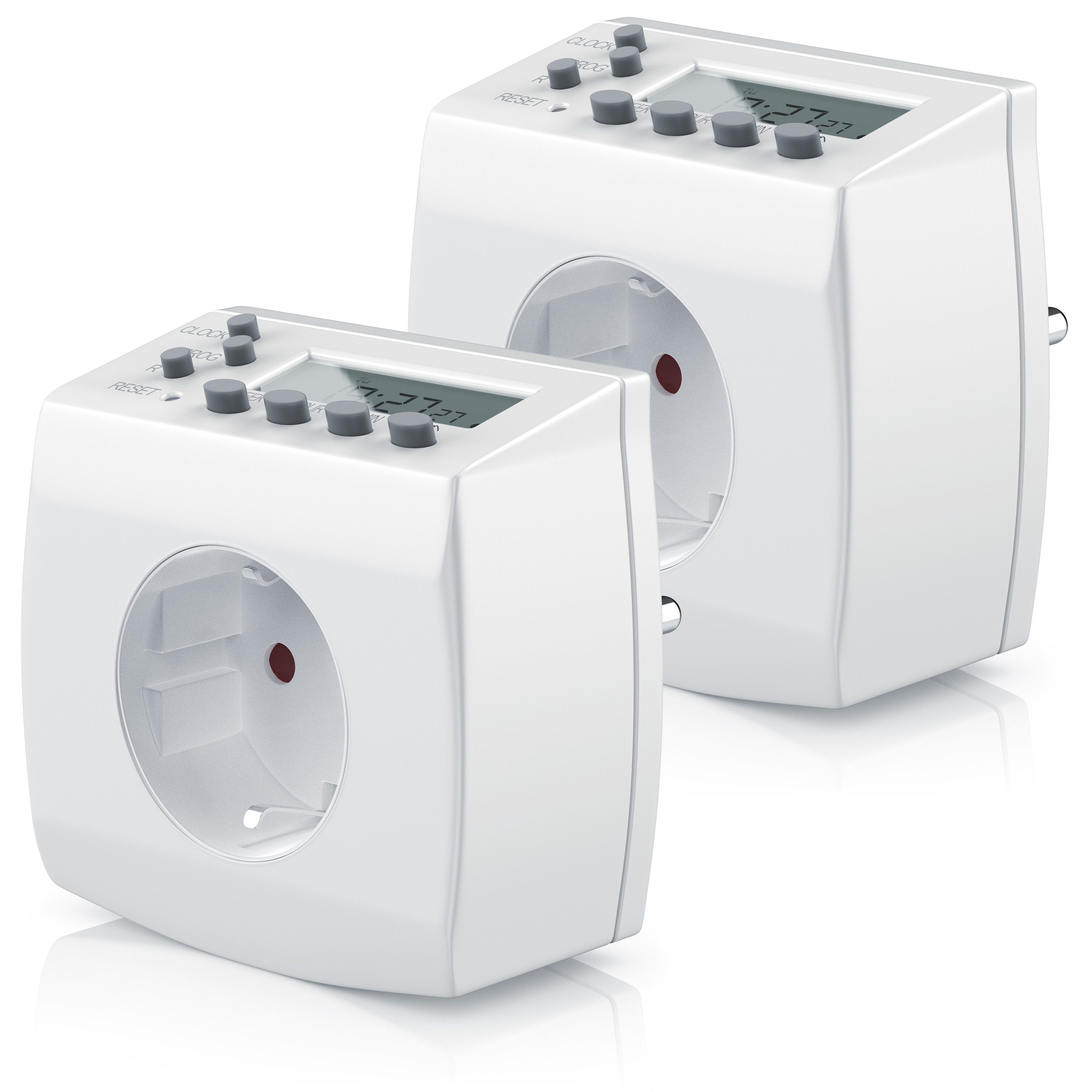 BEARWARE Zeitschaltuhr Digitaler Weekly Timer, minutengenau, LCD-Display, 3680W, digital, 2-St., 8 Programme (Wochen/Tag/Min), dt. Anleitung, Kinderschutz