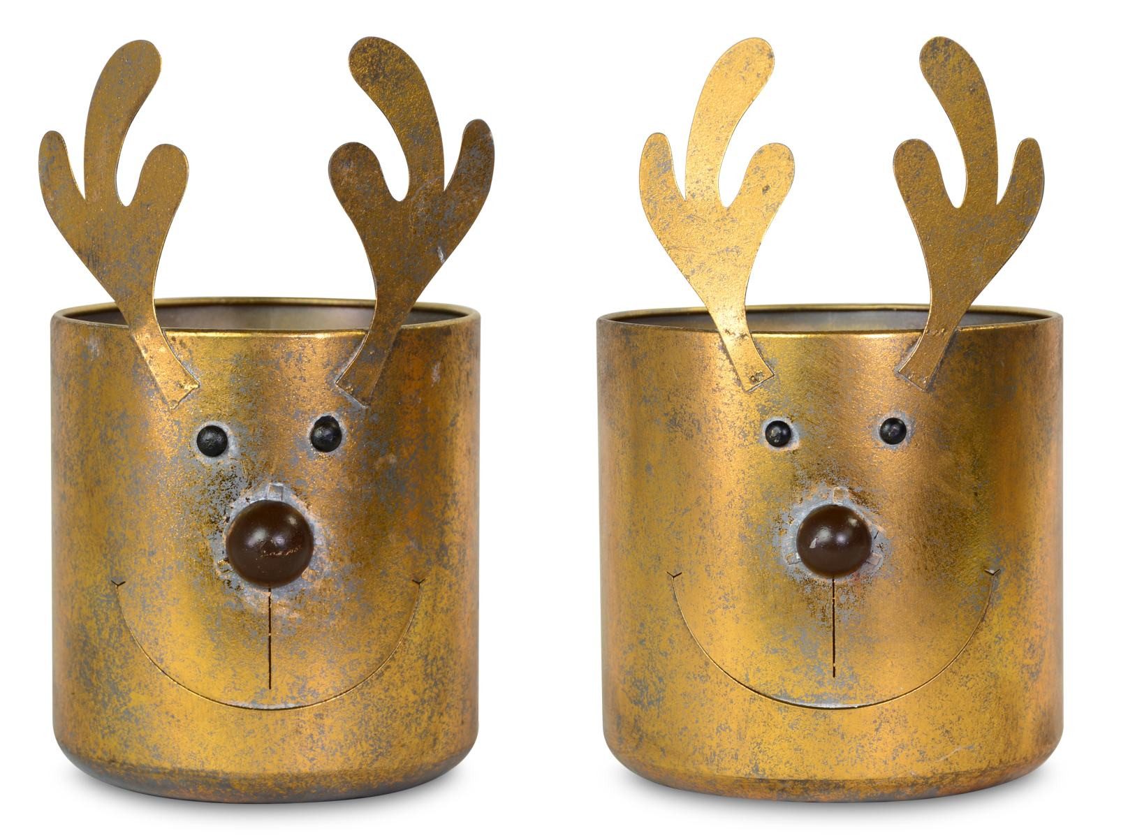 RIFFELMACHER & WEINBERGER Christbaumschmuck Rentier Übertopf 2er Set, Metall, Pflanztopf 20×