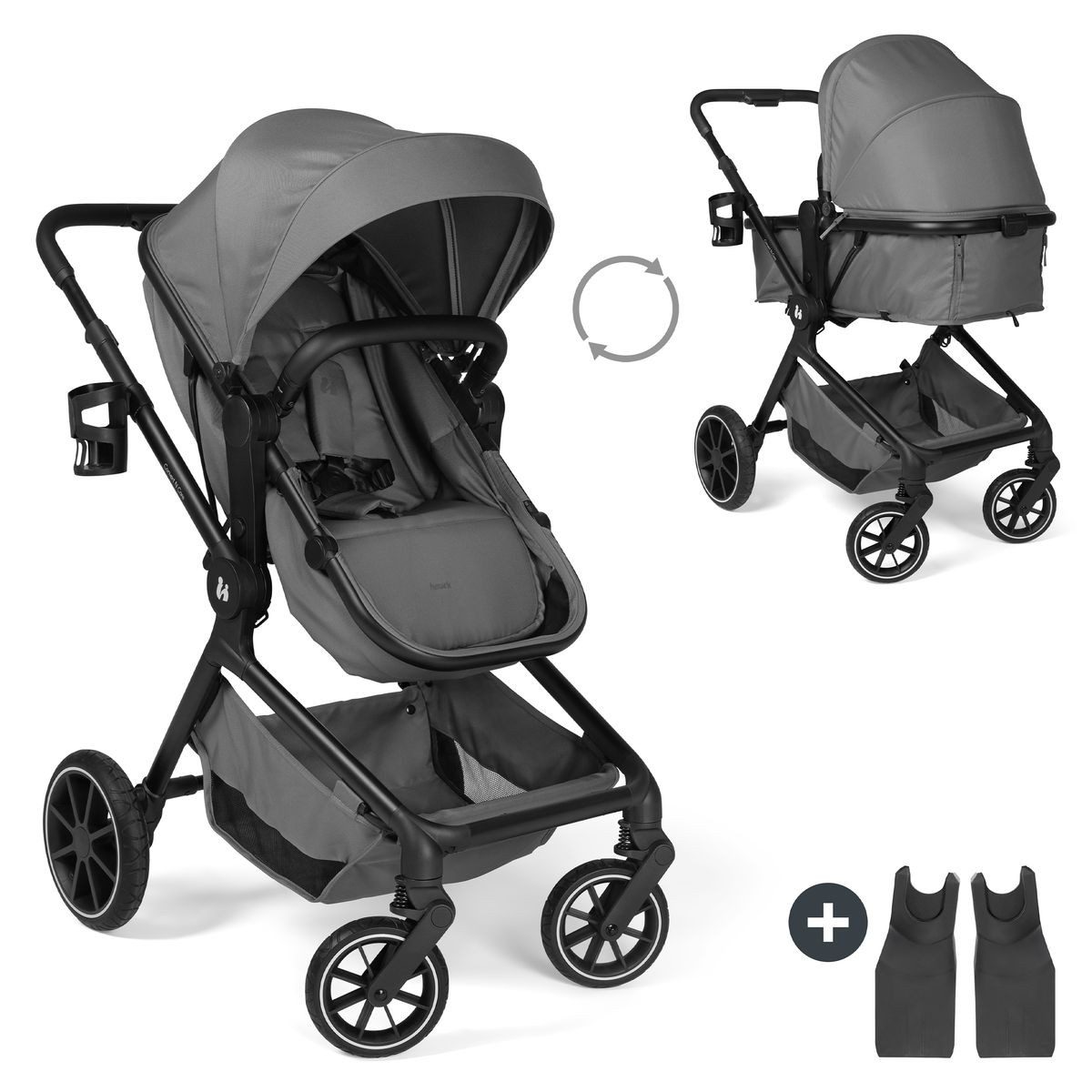 Hauck Kombi-Kinderwagen Convert N Care - Dark Grey, 2in1 Kinderwagen Set Babywanne Umbaubar zum Wendbaren Sitz - bis 22 kg