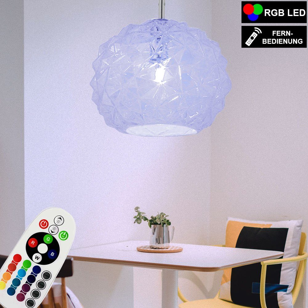 etc-shop LED Pendelleuchte, FERNBEDIENUNG Decken Lampe Set im inklusive, Glas Warmweiß, Pendel Hänge Zimmer Leuchte Farbwechsel, Ess Leuchtmittel