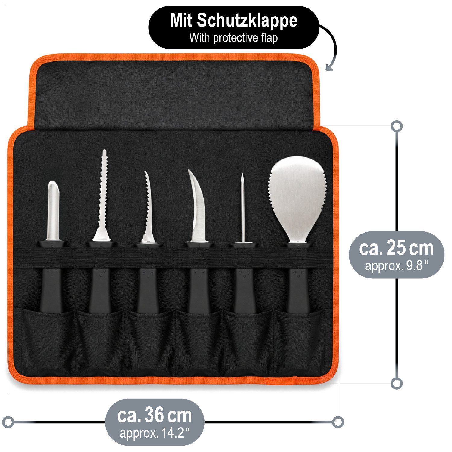 com-four Schälmesser Kürbis Schnitzset mit Motiv-Griffen für Halloween, Verschiedene Schneide- & Schnitzwerkzeuge zum Aushöhlen von Kürbissen – Bild 5 von 5