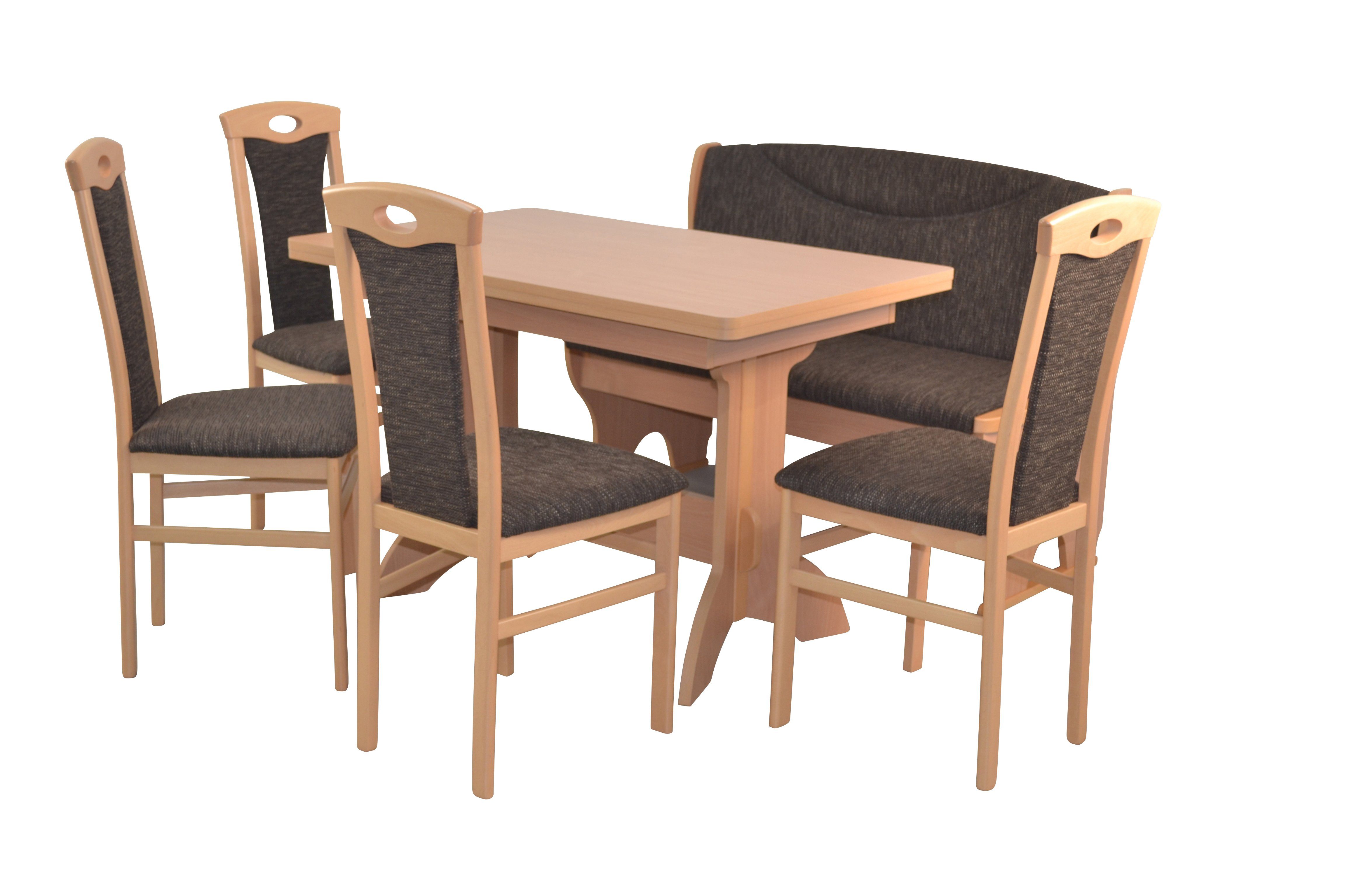 moebel-direkt-online Essgruppe 6teilige Tischgruppe, (Spar-Set, 6teiliges Set), Sitzbank mit Stauraumfunktion Buche-Nachbildung/dunkelbraun