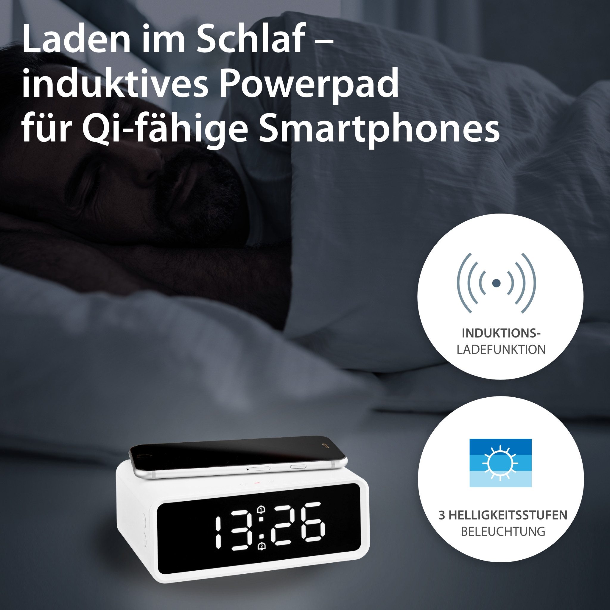 ADE Wecker mit QI Ladefeld Dual-Alarm, Temperaturanzeige, anpassbare Beleuchtung
