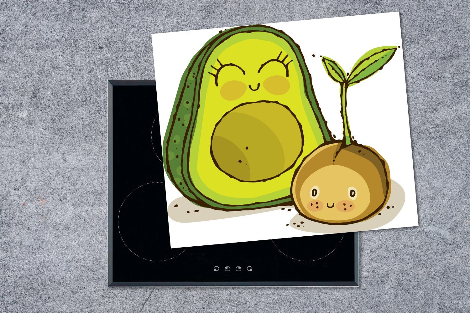 Vinyl, cm, Ceranfeldabdeckung nutzbar, 60x52 tlg), MuchoWow Illustration Avocado, Mobile Kinder Arbeitsfläche Herdblende-/Abdeckplatte (1