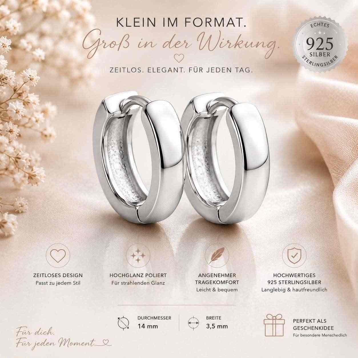 Taffstyle Paar Creolen Ohrringe Creolen 925 Silber Unisex Klappcreolen glänzend elegant (Zeitlose Silber Creolen für Damen und Herren – hochwertiger Ohrschmuck mit klassischem Design)