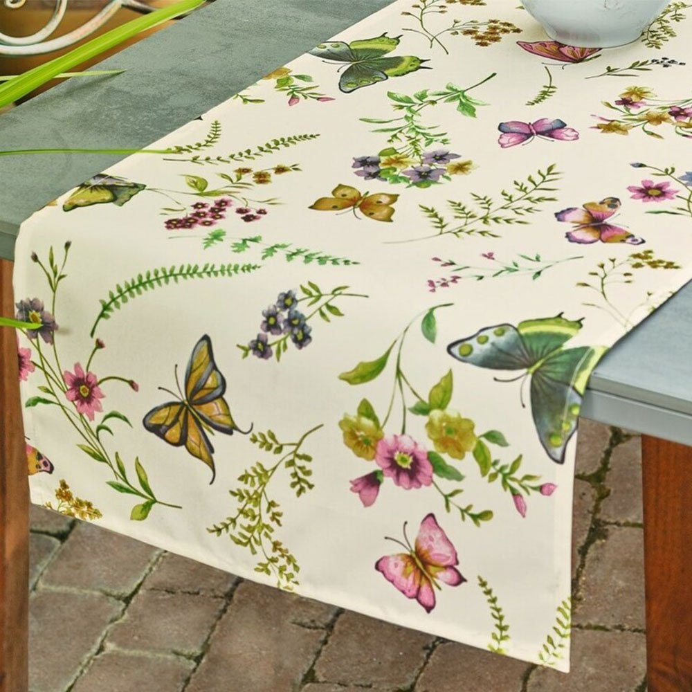 Home-trends24.de Gartentischdecke Outdoor Tischläufer Schmetterling Abwaschbar Garten