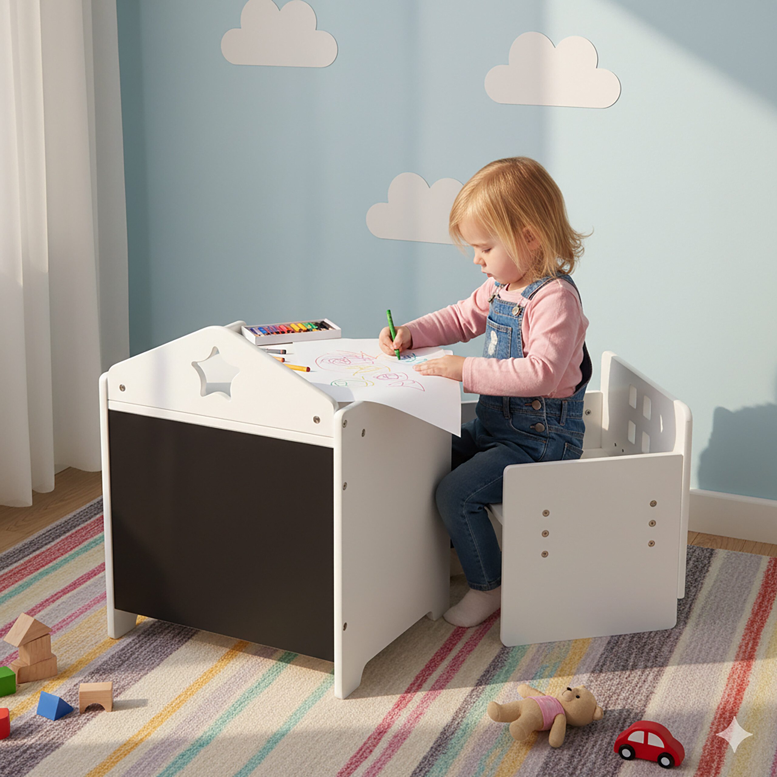 relaxdays Kindersitzgruppe 2-teilige Kindersitzgruppe mit Tafel