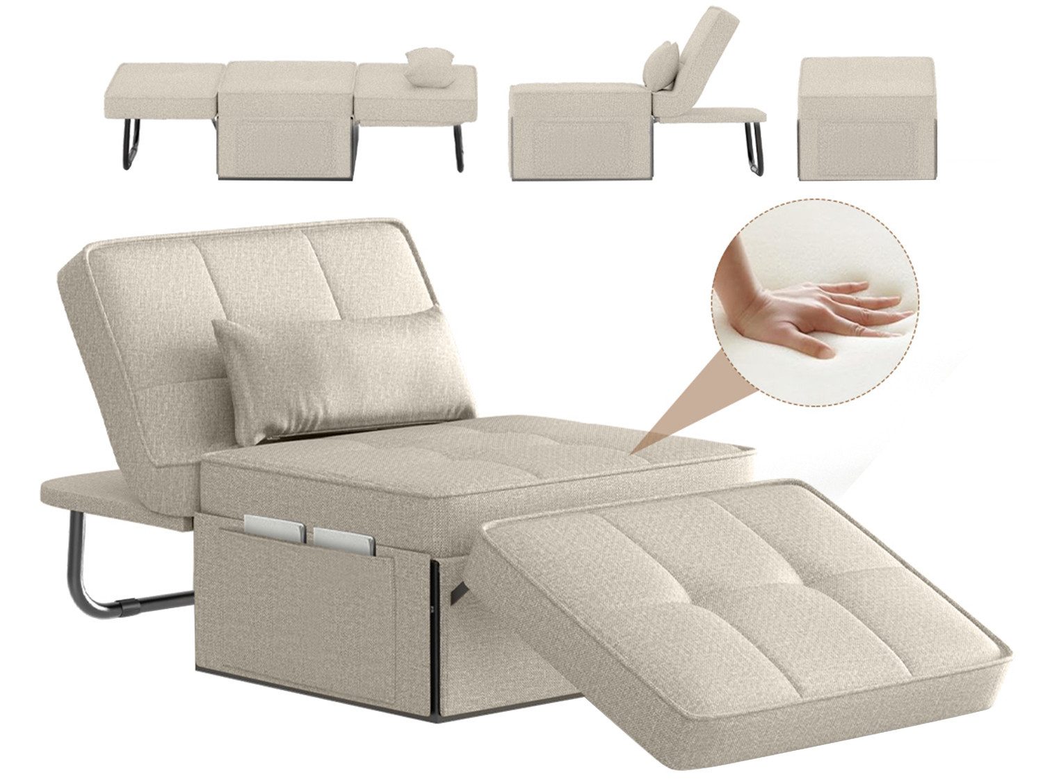 Mihtrov Schlafsofa 4-in-1 Sofa mit Schlaffunktion, Schlafcouch Ausziehbar, 1 Teile, mit Verstellbarer Rückenlehne Dunkelgrau