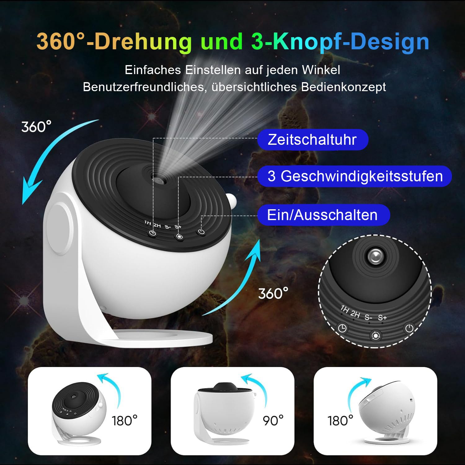 Jibenhome LED-Sternenhimmel Galaxy Projector 13-in-1-Filmscheiben, Timer, Nebel, Mond, Planeten, 360°-Drehung Projektionslampe Nachtlicht