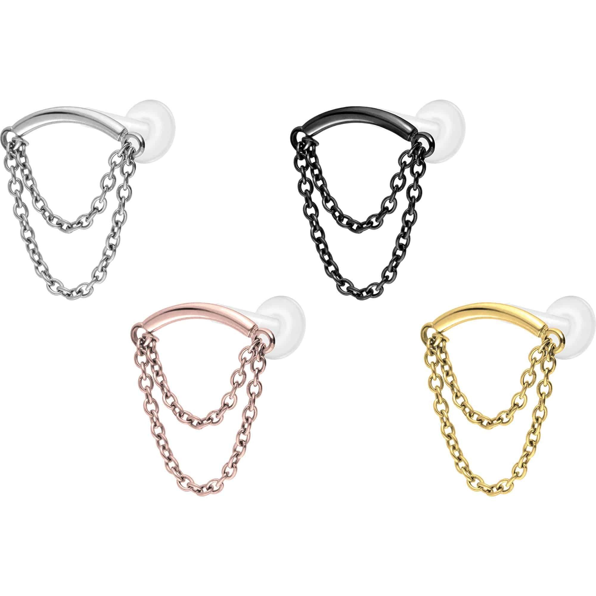 PIERCINGLINE Piercing-Set PTFE Labret mit Innengewinde + Titan-Aufsatz BOGEN + 2 KETTEN (Labrets, 1-tlg)