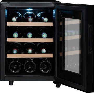 CLIMADIFF Weinkühlschrank CC12, Glastür, 12 Flaschen Wein 18L Flaschenkühlschrank Kühlschrank, für 12 Standardflaschen á 0,75l,Design Weinkühler, Getränkekühlschrank 35x46x48cm Weinschrank Wein