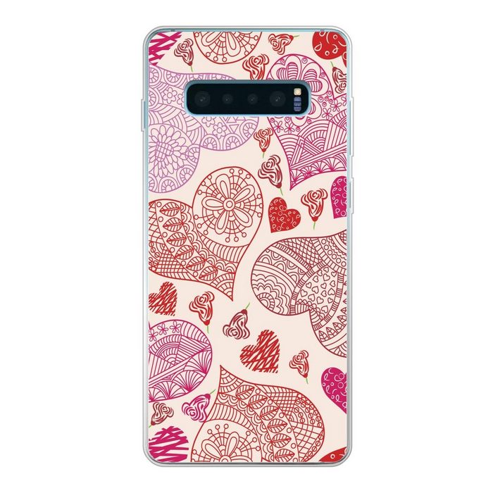 MuchoWow Handyhülle Eine Illustration mit rosa und roten Herzen Phone Case Handyhülle Samsung Galaxy S10 Lite Silikon Schutzhülle