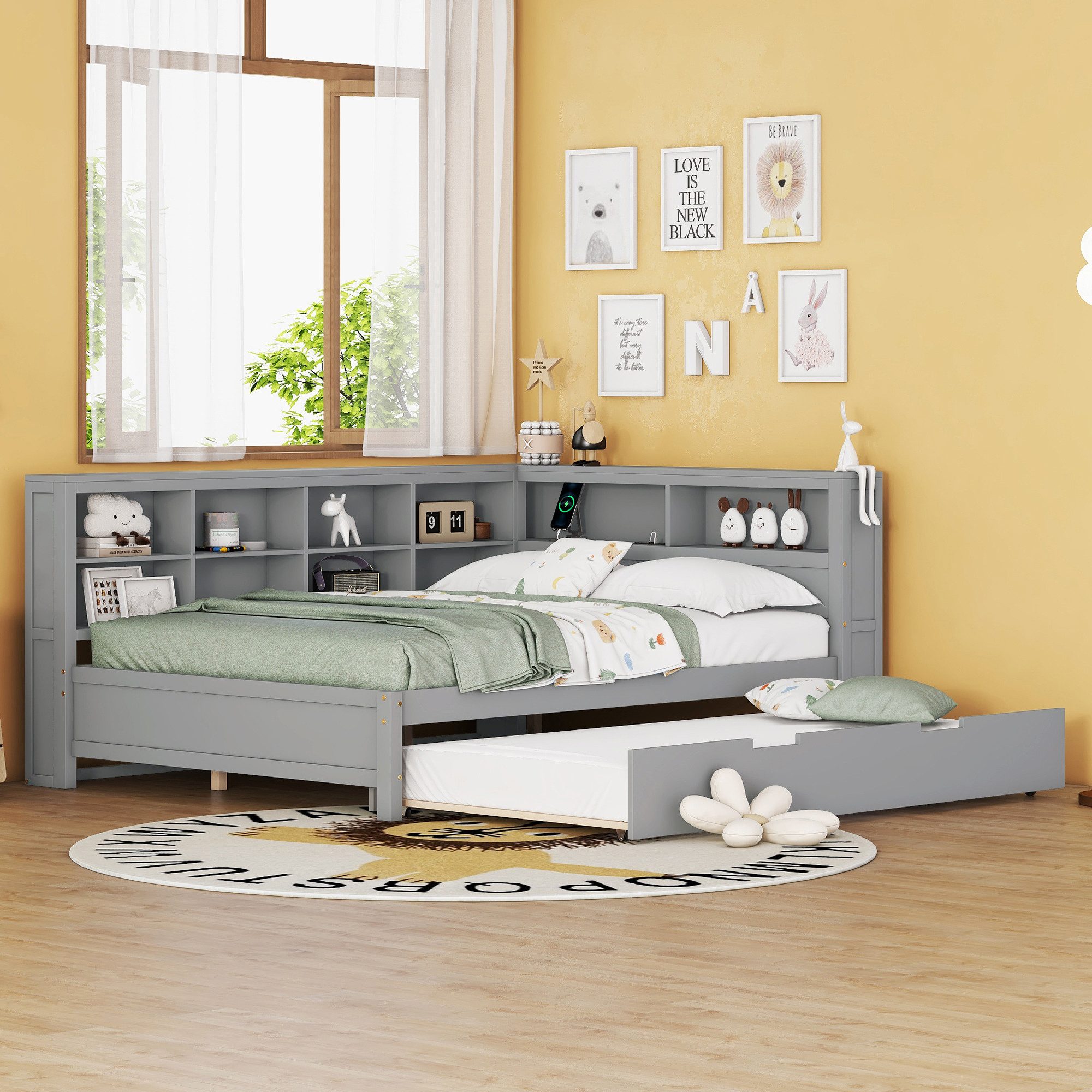 MODFU Schlafsofa Kinderbett mit USB-Steckdose und mehreren Ablagefächern, M günstig online kaufen