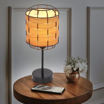 etc-shop LED Tischleuchte, Leuchtmittel nicht inklusive, Tischleuchte Holzoptik Boho Nachttischlampe Tischlampe