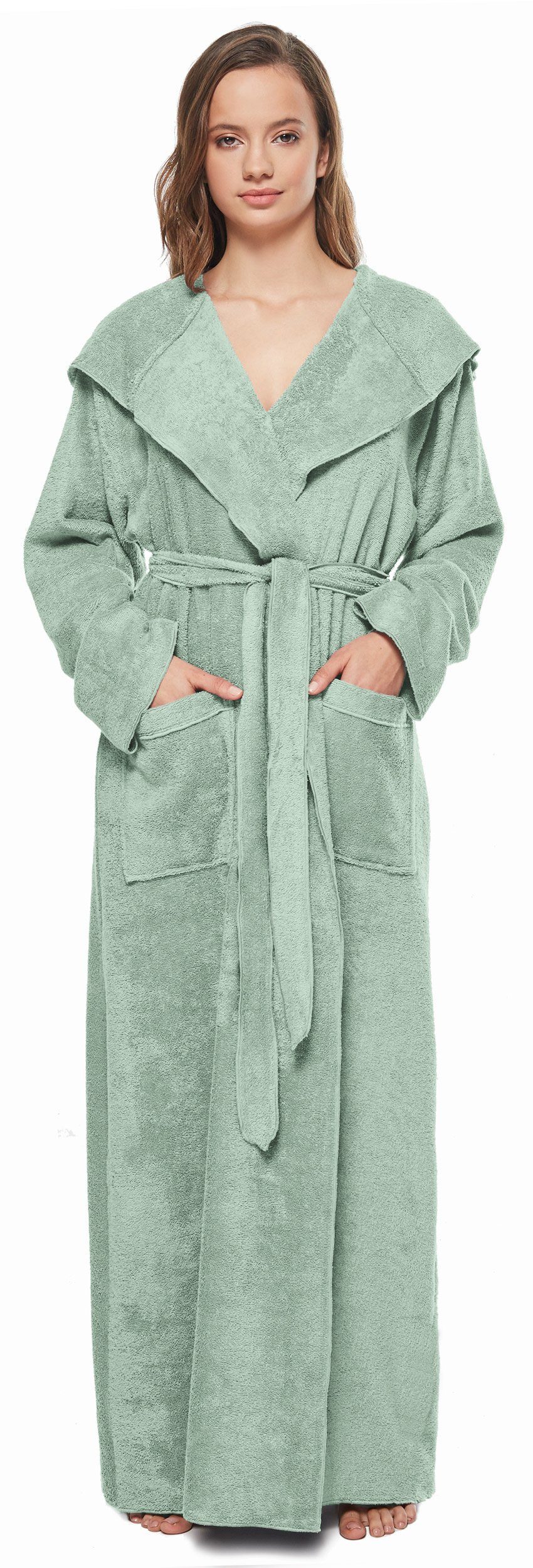 Arus Damenbademantel Angel, extra lang, mit Kapuze, ideal für Zuhause & Wellness, Langform, 100% Baumwolle, Kapuze, Gürtel, mit Kapuze, extra lang, leicht, 100 % Baumwolle-Frottee