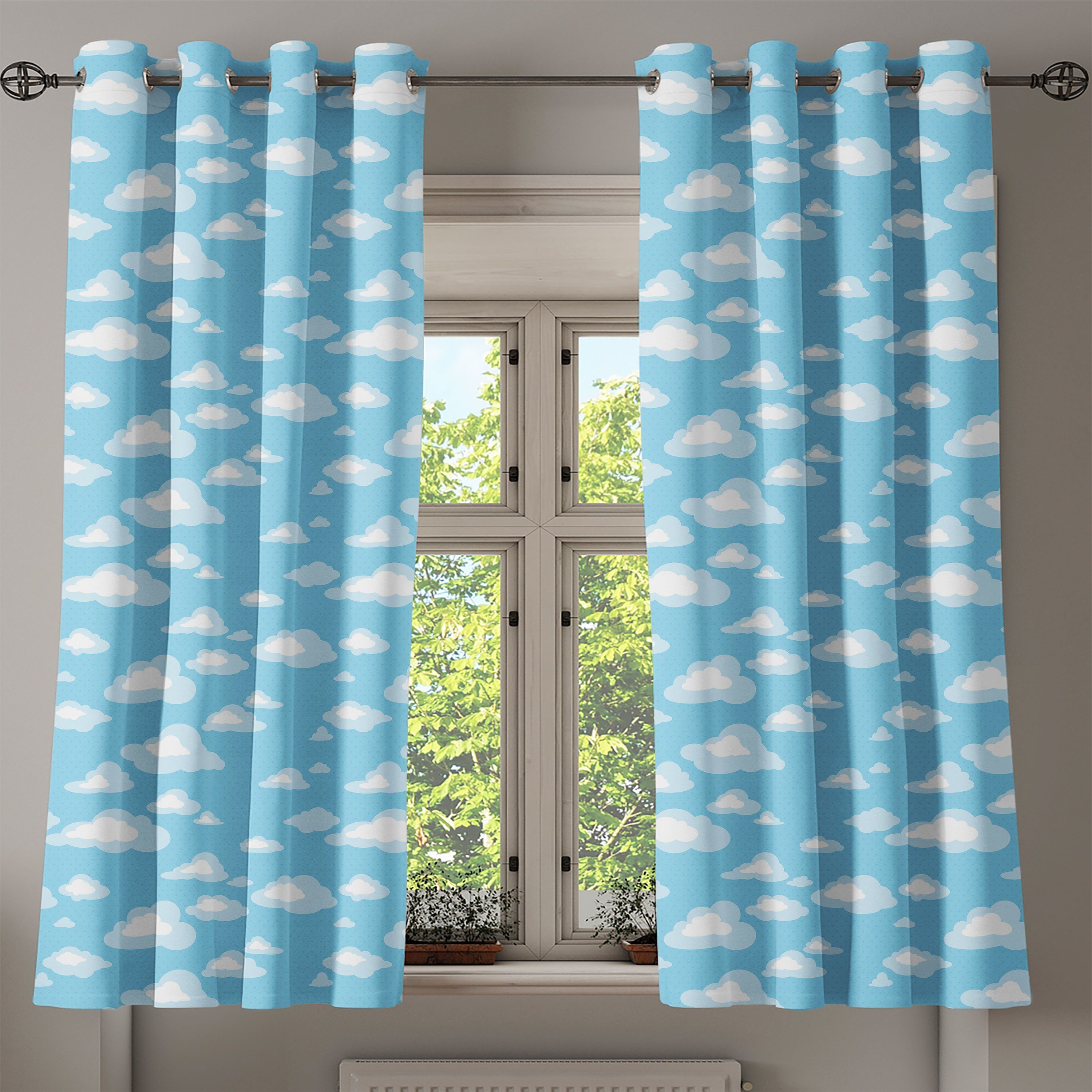 2-Panel-Fenstervorhänge Weiss Dekorative für Schlafzimmer Wohnzimmer, Cartoon-Himmel-Wolken Blau Gardine Abakuhaus,
