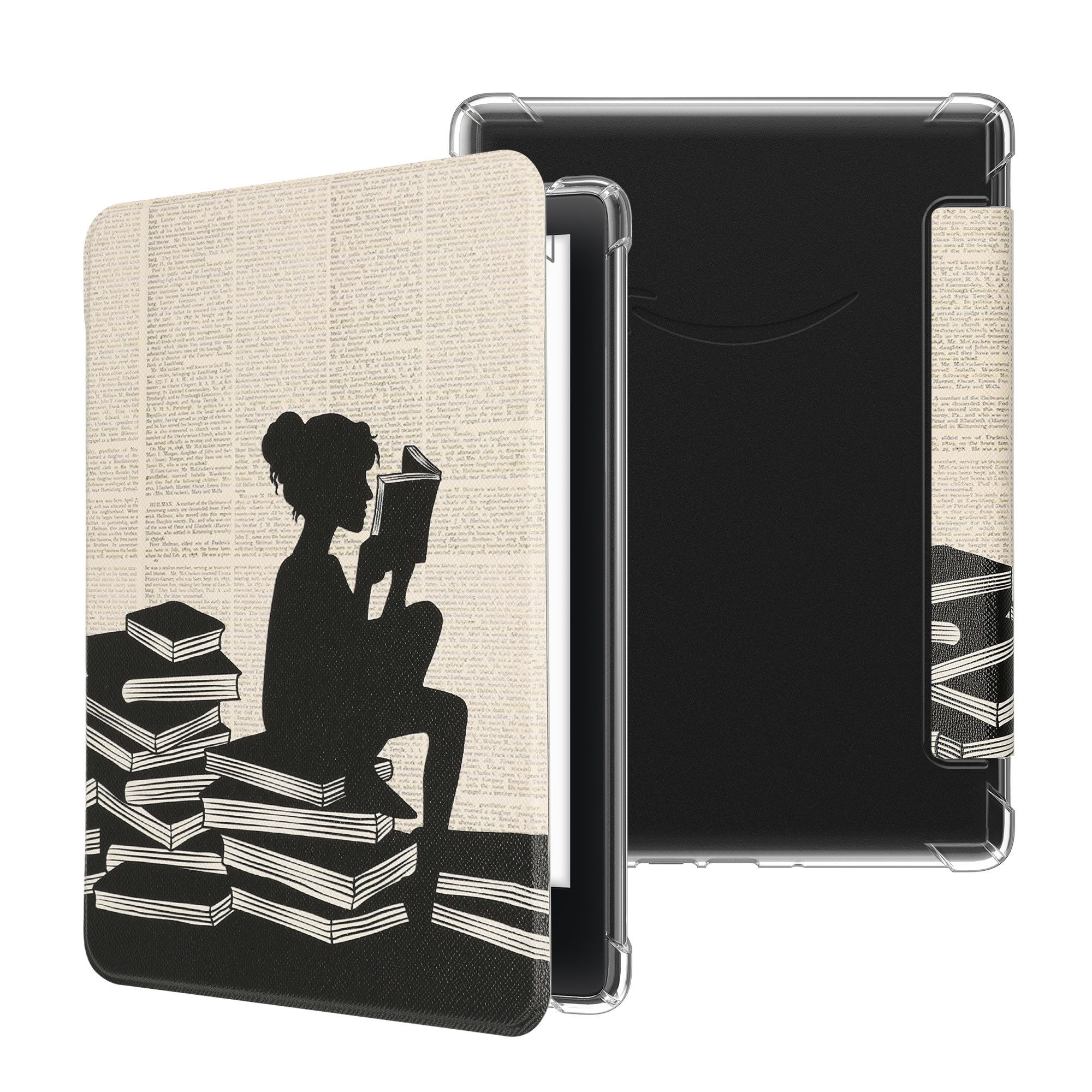 kwmobile E-Reader-Hülle E-Reader Schutzhülle für Amazon Kindle Paperwhite (2024)/Colorsoft, Kunstleder Hülle Case für e-Reader - Lesende Frau Design