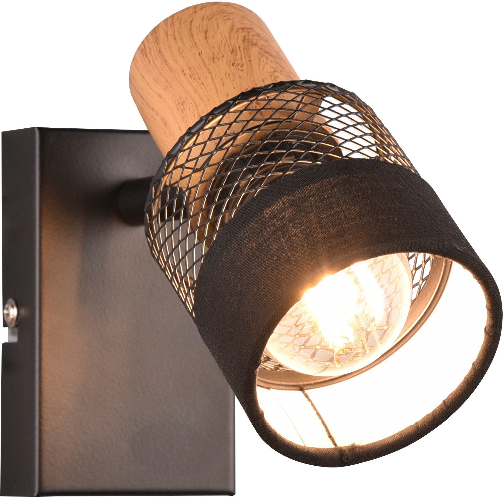 TRIO Leuchten Wandstrahler NANDINI, Spot 1-flammig exkl 1x E14 max 10W, flexibel drehbarer Spot, Leuchtmittel wechselbar, warmweiß - kaltweiß, Wandspot mit Schirm aus Holz, Stoff und Metall, Ø7cm Schirm
