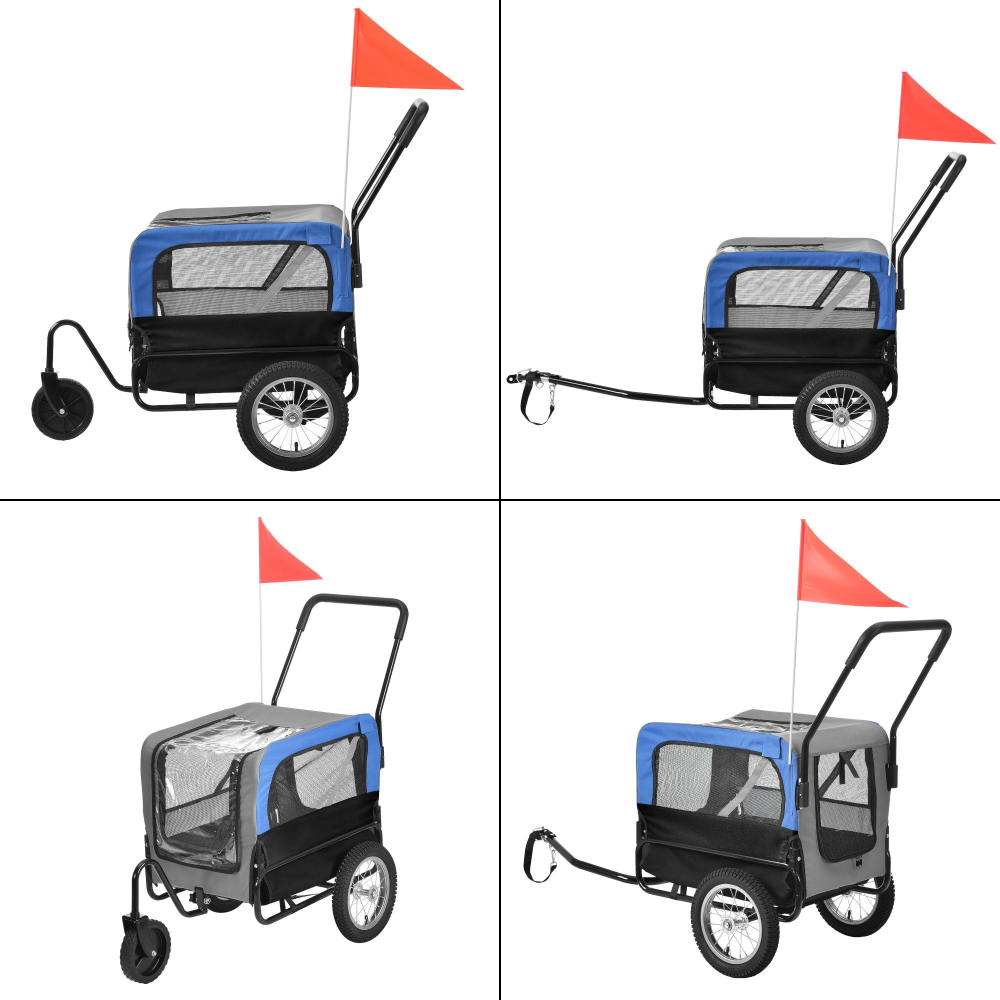 pro.tec bicycle dog trailer, 2 in 1 transport trailer cargo trailer jogger 143x67x96 cm blue