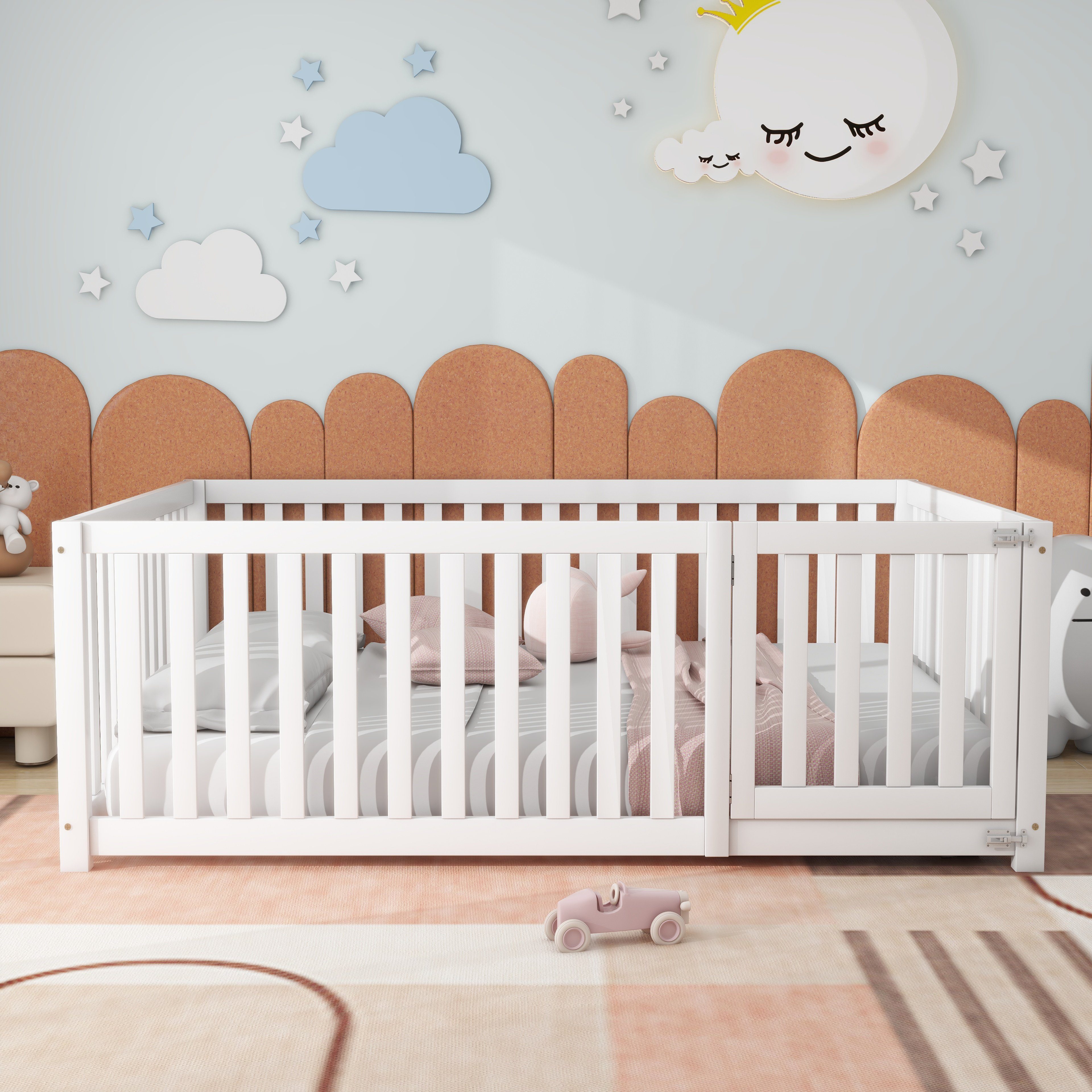 Flieks Kinderbett, Schutzgitter Rausfallschutz mit Tür 140x200cm günstig online kaufen