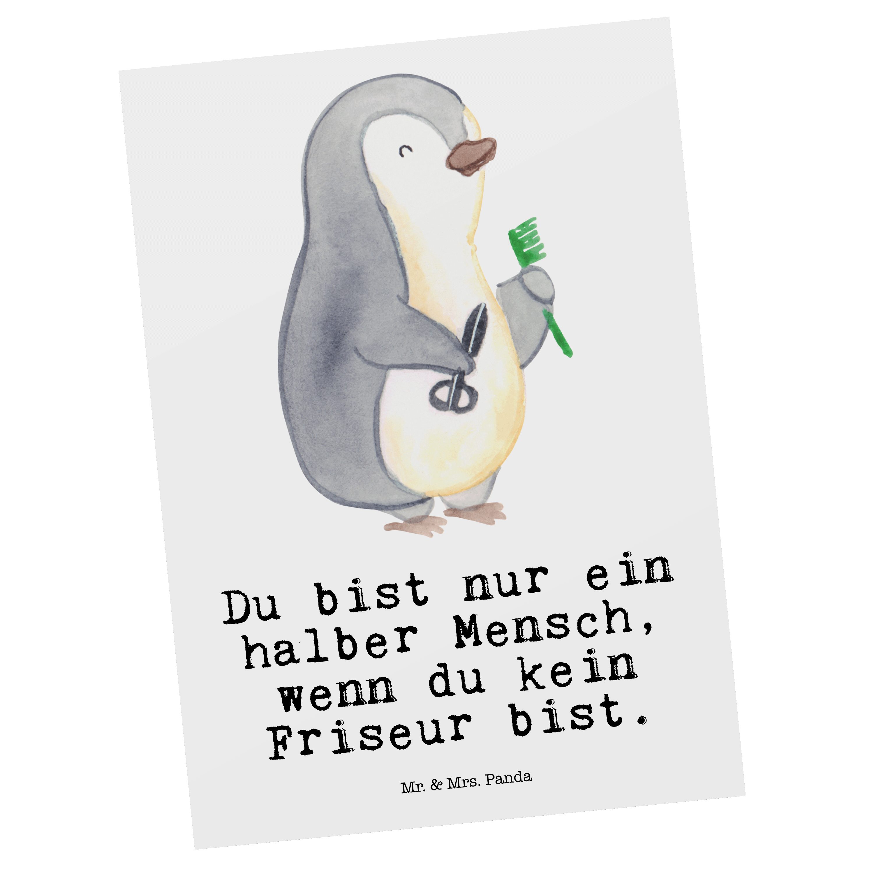 - Haarstylist, Mr. & Panda mit Friseur Arbeits Geschenk, Frisur, Herz - neue Postkarte Weiß Mrs.