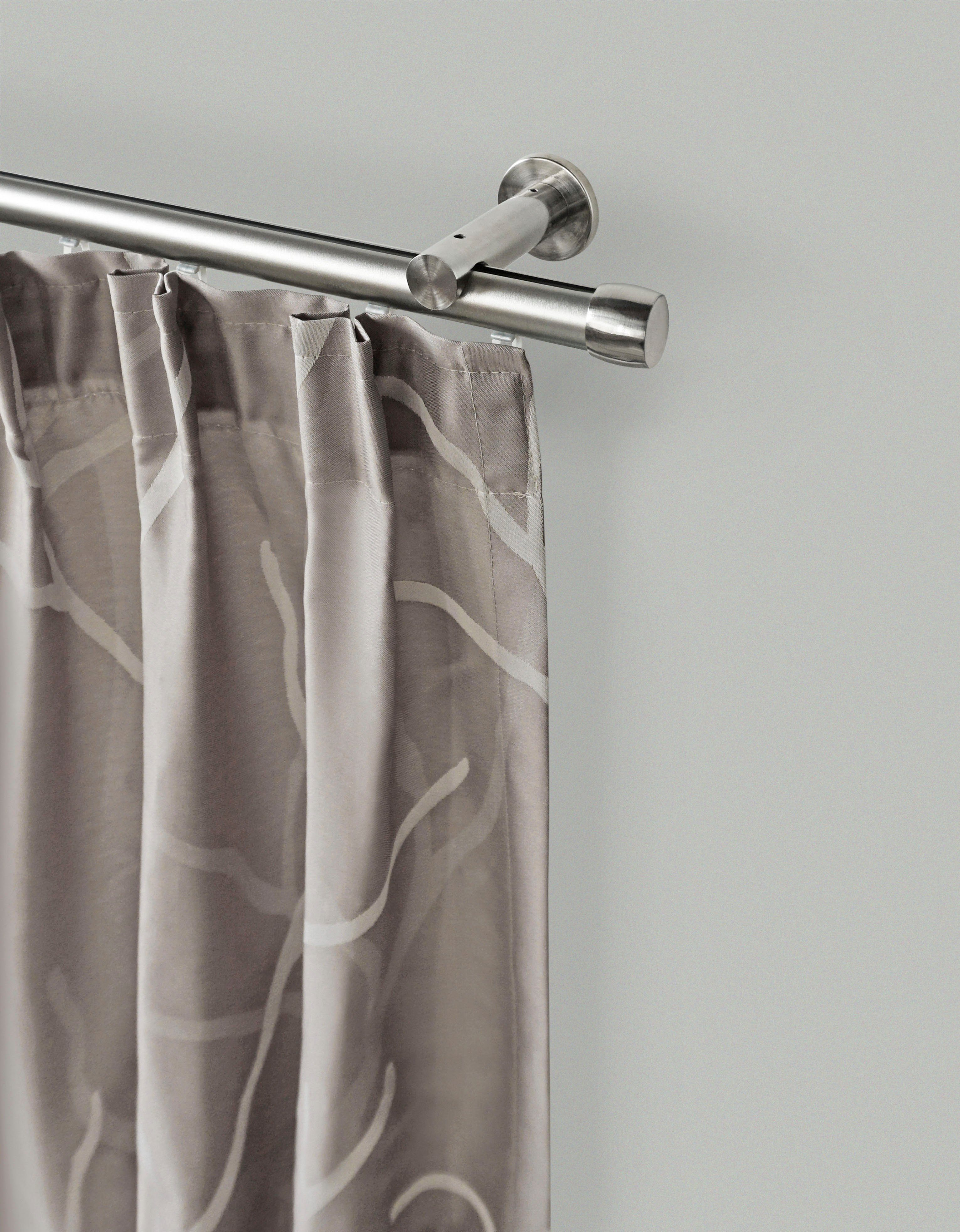 GARESA Gardinenstange CHAPEAU, 1-läufig, Wunschmaßlänge, mit Bohren, verschraubt, Vorhanggarnitur, mit Ringe und Haken, verlängerbar, edelstahl optik