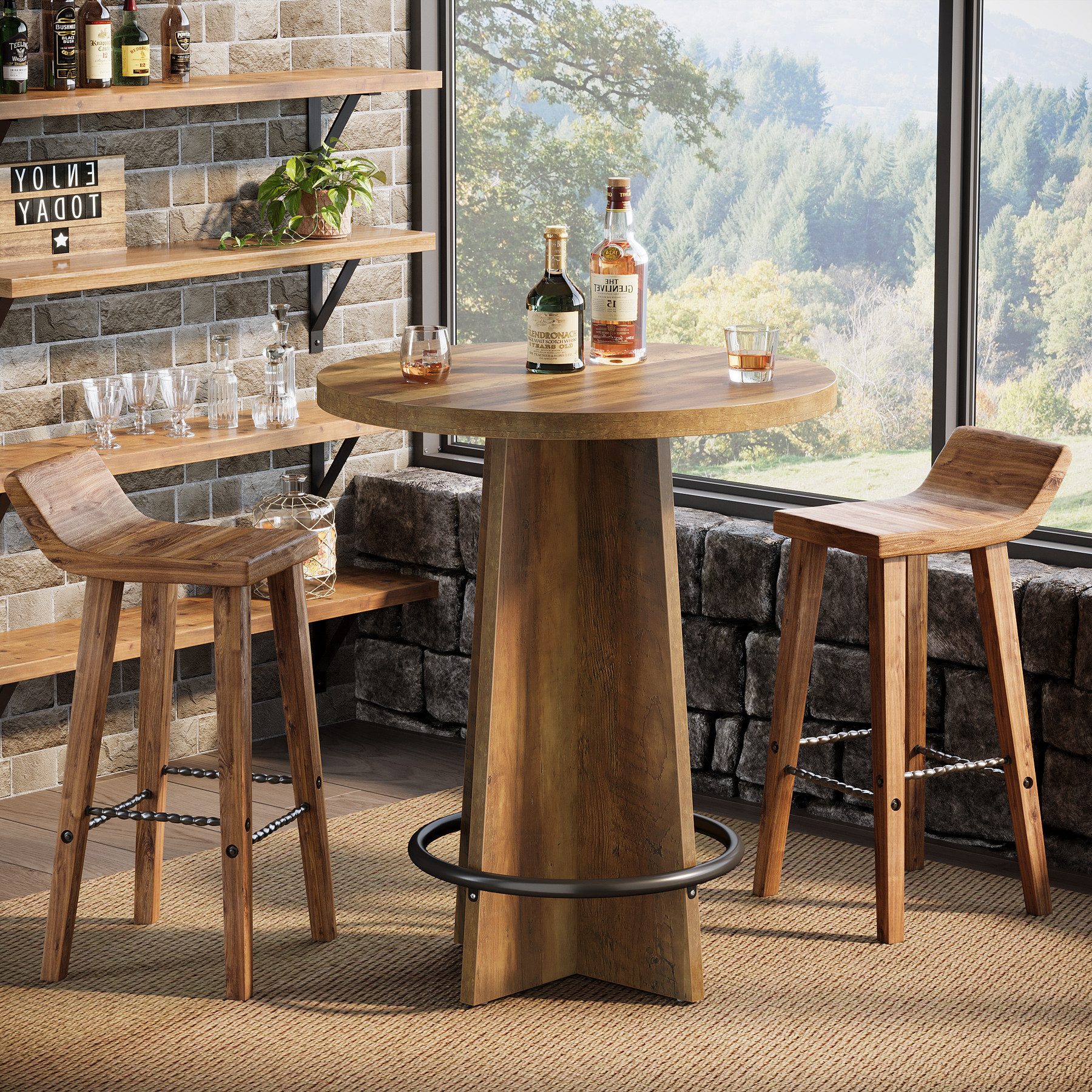 Tribesigns Bartisch 95 cm Runder Stehtisch, Bistrotisch mit Fußstütze, Küchentisch
