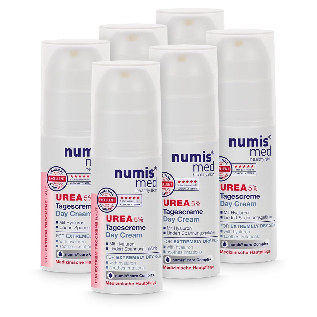 numis med Tagescreme Tagescreme 5% Urea - vegane Gesichtscreme - Gesicht Creme 6x 50 ml, 6-tlg.