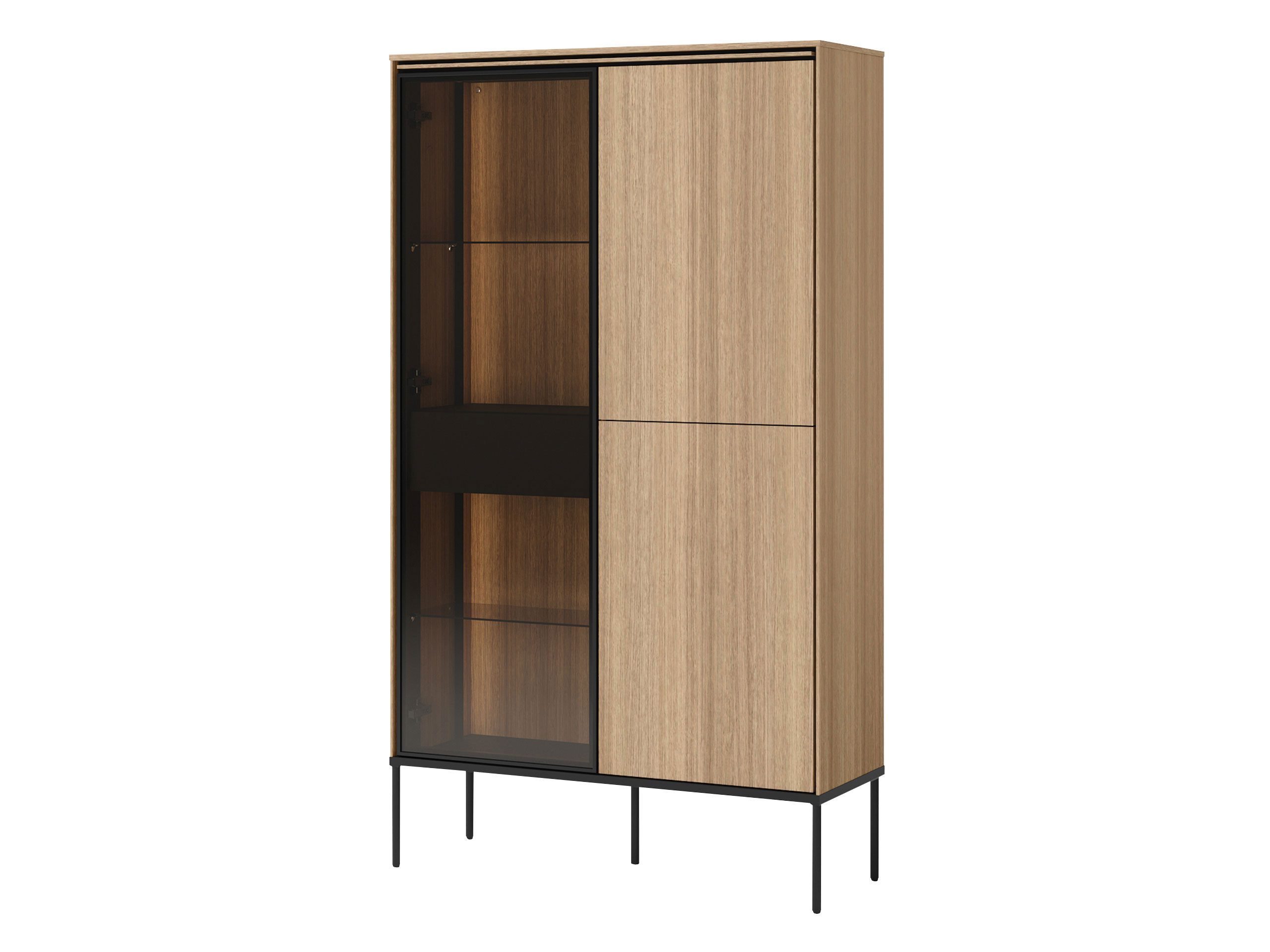 MIRJAN24 Vitrine 2D1W Visso VI-01 (mit zwei Drehtüren und Schublade) LED-Beleuchtung, Glaseinlegeboden 4 mm