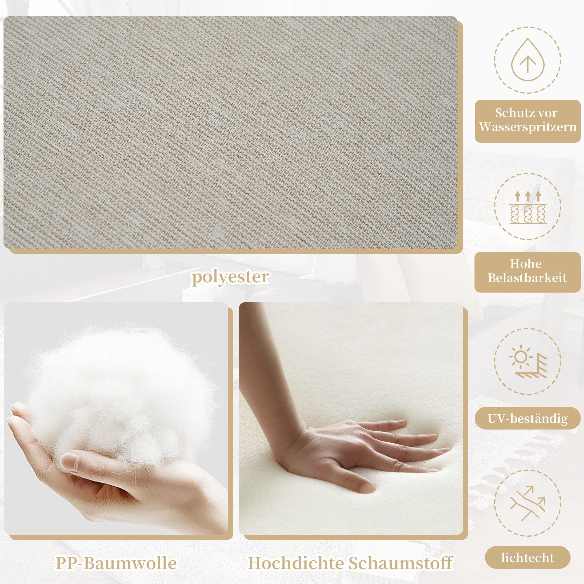 MODFU Gartenlounge-Set Sitzgruppe umbaubar mit Couchtisch, Beige, (Set, 3-tlg., Tischplatte Kunststoffholz, Ablagen, Couchtisch in Beige), Verstellbare Neigung (5 Stufen/55), verzinktes Stahlrohr