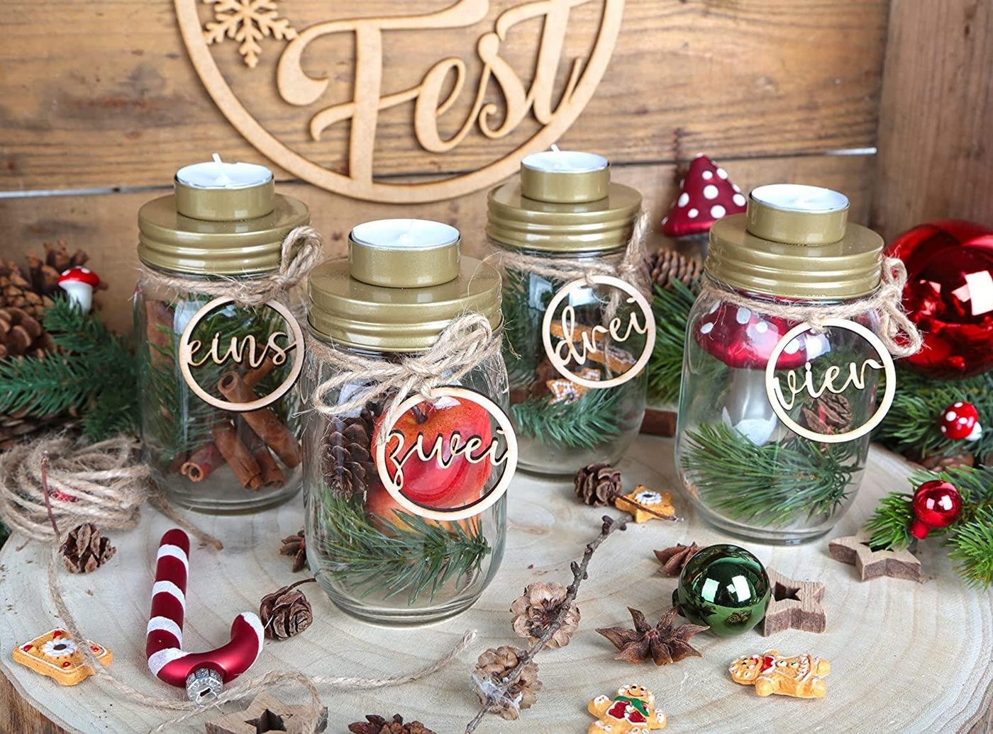 Thumbnail - Logbuch-Verlag Streudeko Adventskranz Zahlen für Kerzen & Kerzenhalter Holz, (Set 4-tlg), Holzzahlen von eins bis vier.