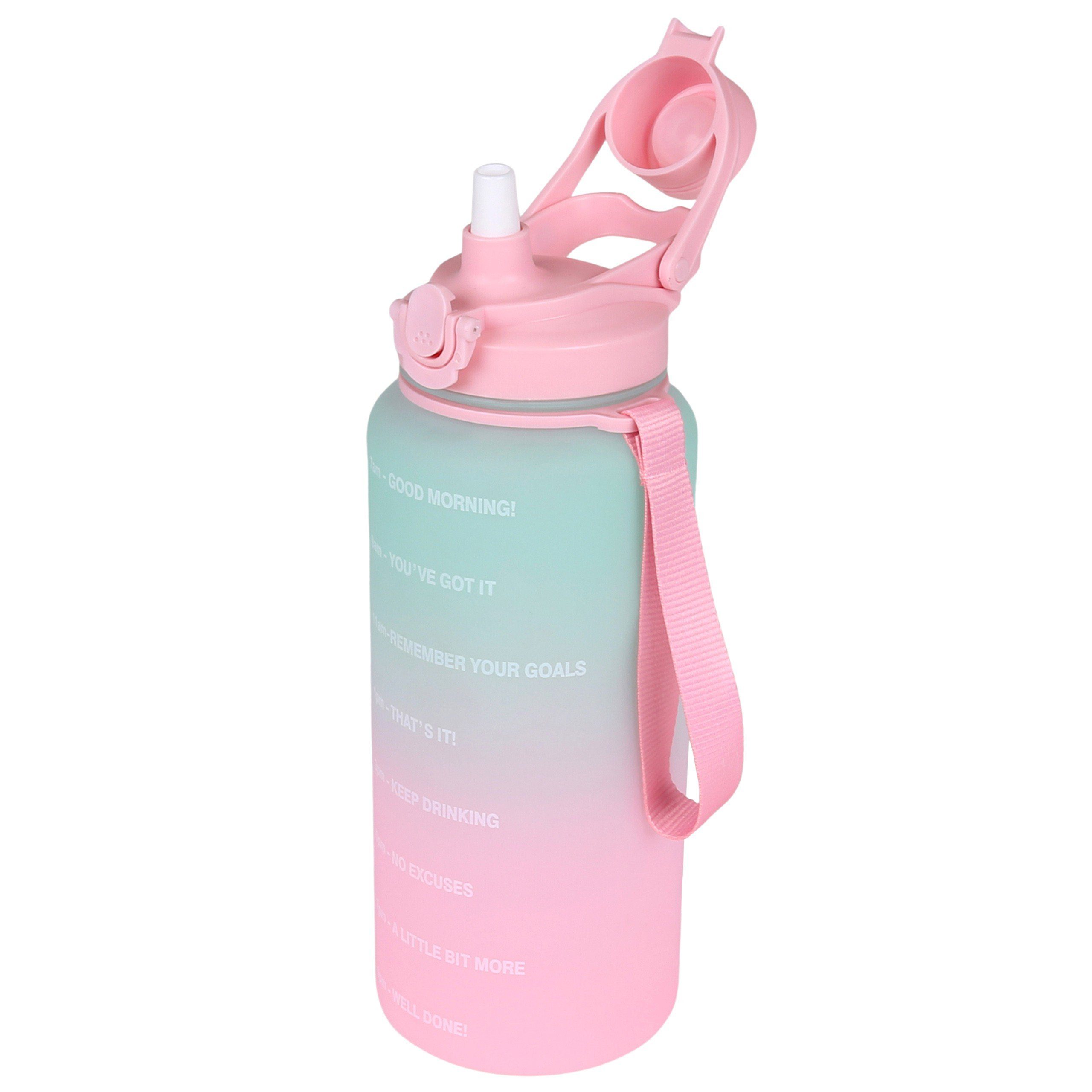 Sarcia.eu Trinkflasche Grün-rosa, große Plastikflasche, Bidon 2,3l, graduiert