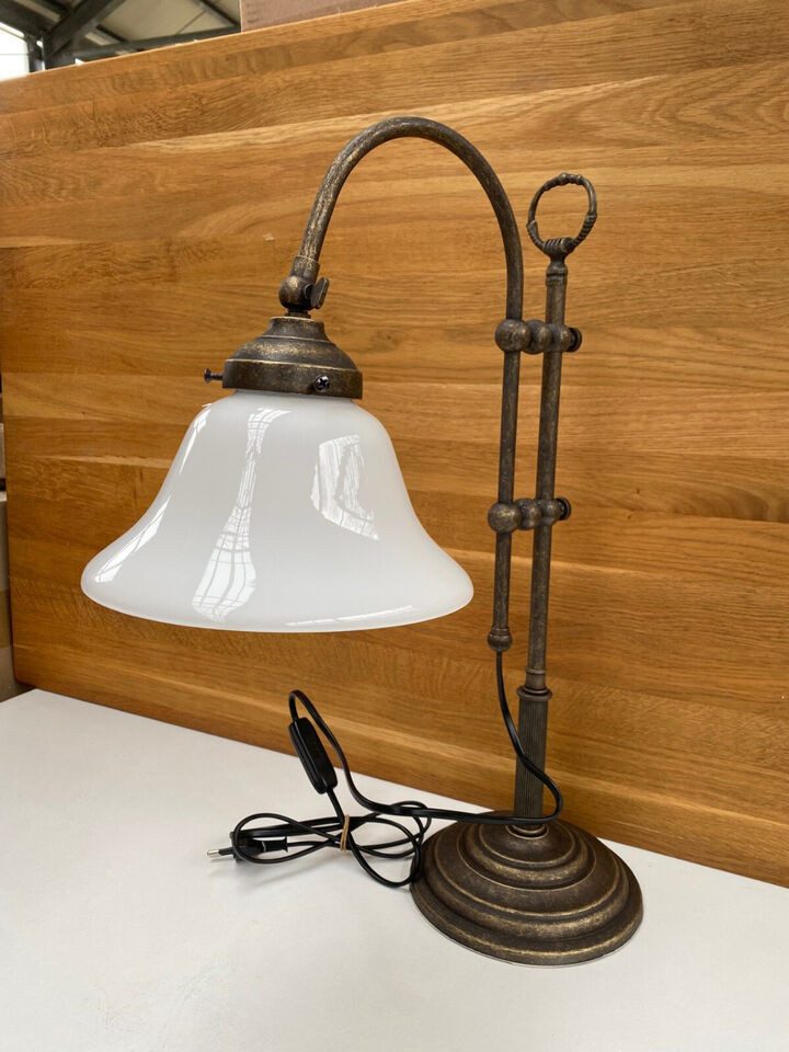 Gremegro Teichleuchte Tischlampe Antik Jugendstil Schreibtischlampe Messing brüniert weiß, ohne Leuchtmittel
